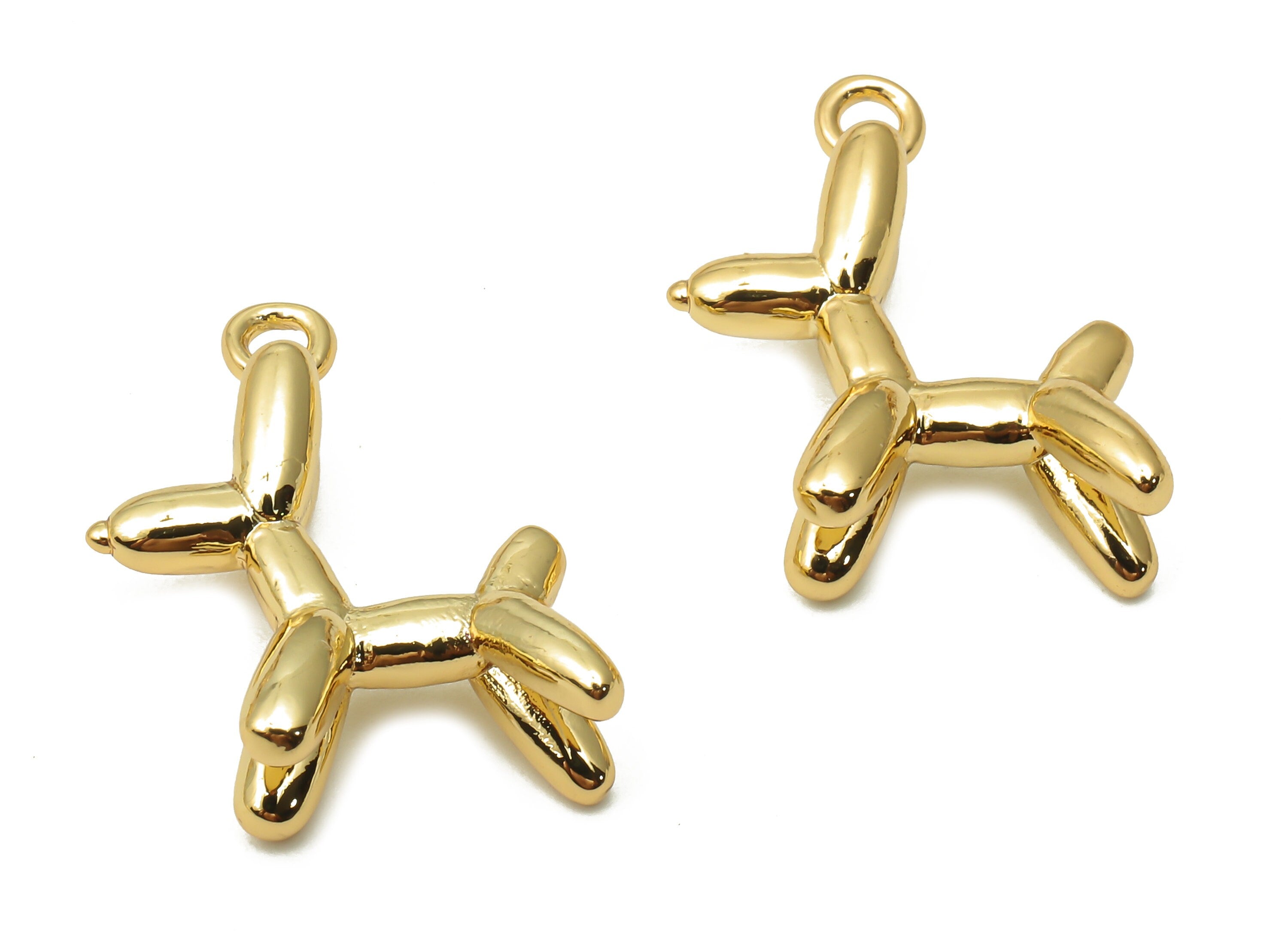 Brass Balloon Dog Earrings Charm - Brass Dog Balloon Pendant - Brass Animal Pendant - 18K Real Gold Plated - 20.98x15.86x2.53mm - RGP4908 - DOMEDBAZAAR