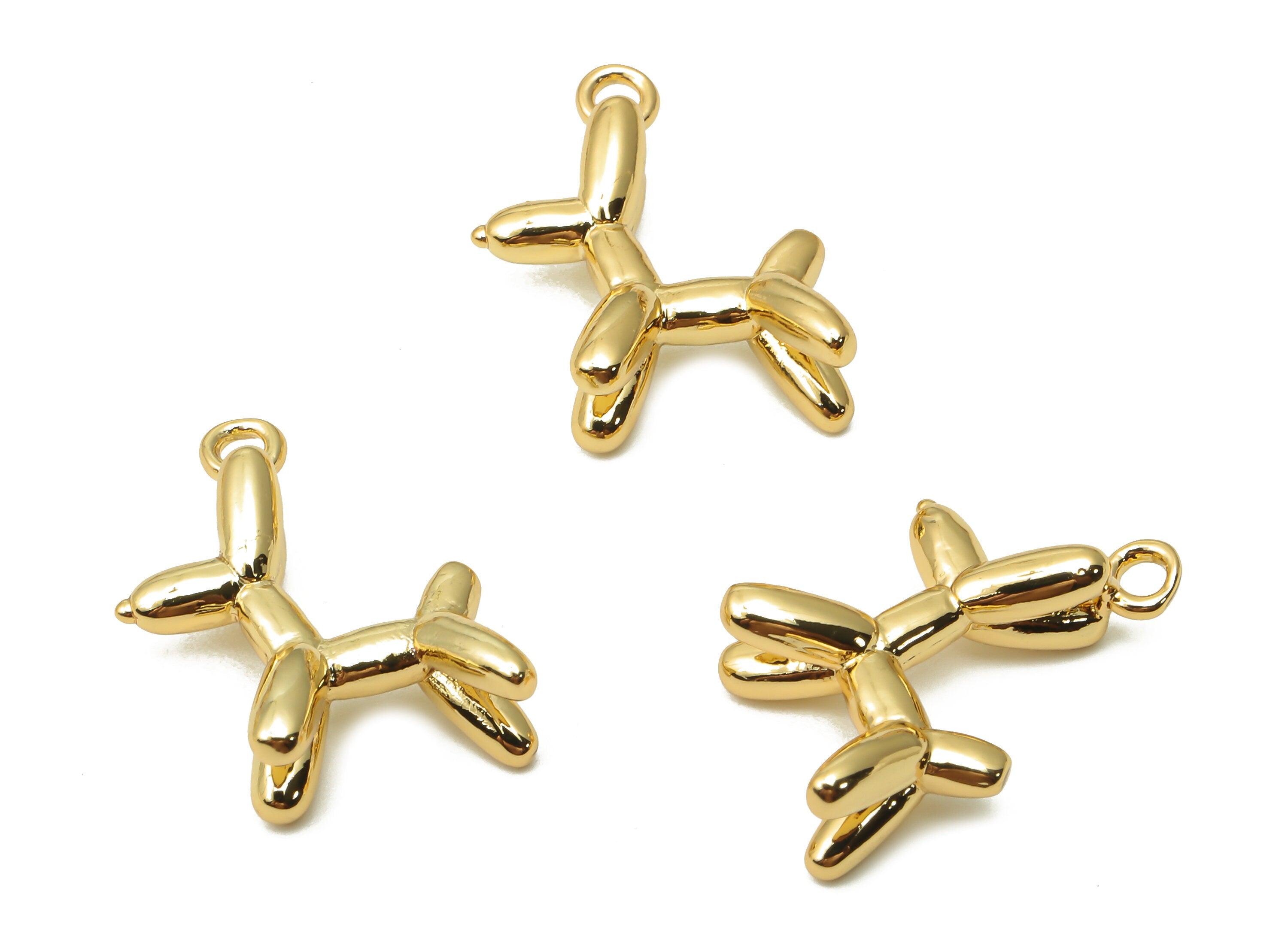 Brass Balloon Dog Earrings Charm - Brass Dog Balloon Pendant - Brass Animal Pendant - 18K Real Gold Plated - 20.98x15.86x2.53mm - RGP4908 - DOMEDBAZAAR