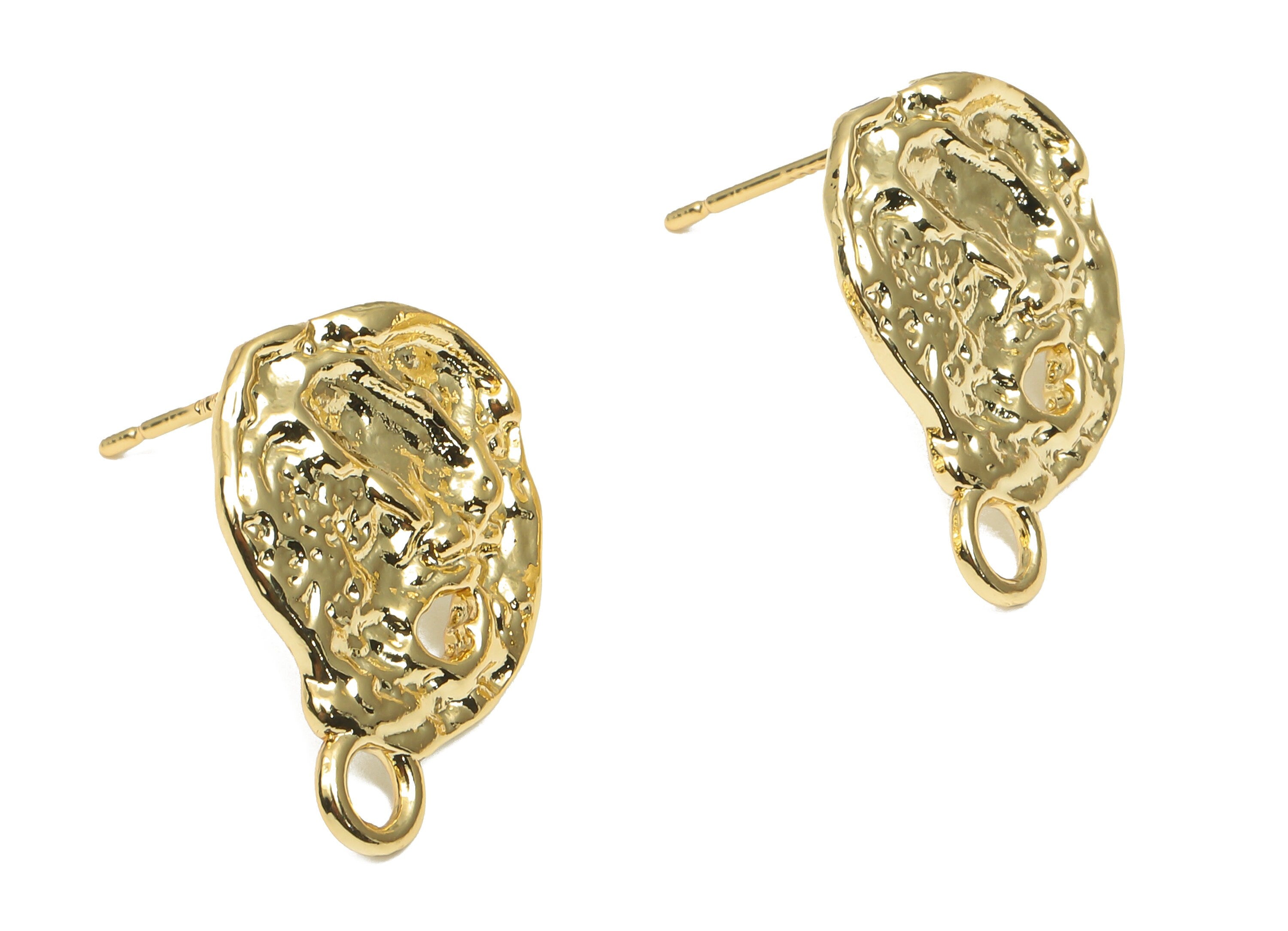 Brass Earring Stud - Brass Hammered Stud Earring - 18K Real Gold Plated Brass Post - Imitation Silver Stud - 20.21x14.87x2.18mm - RGP4541 - DOMEDBAZAAR