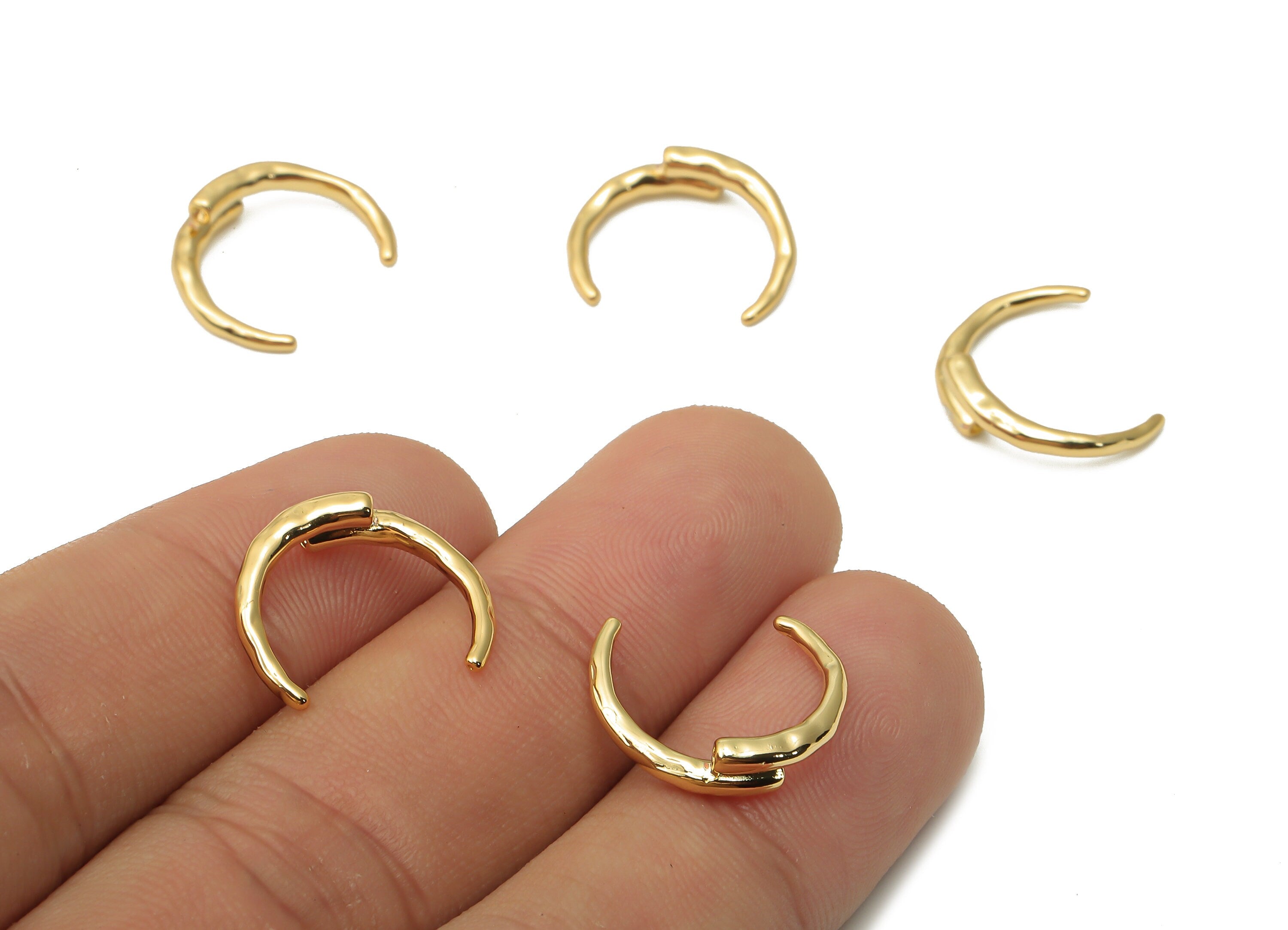 Brass Crescent Earrings Charm - Brass Hoop C Earrings - Gold Tone Brass Moon Earrings - 18K Real Gold Plated - 15.98x14x1.9mm - RGP4910 - DOMEDBAZAAR