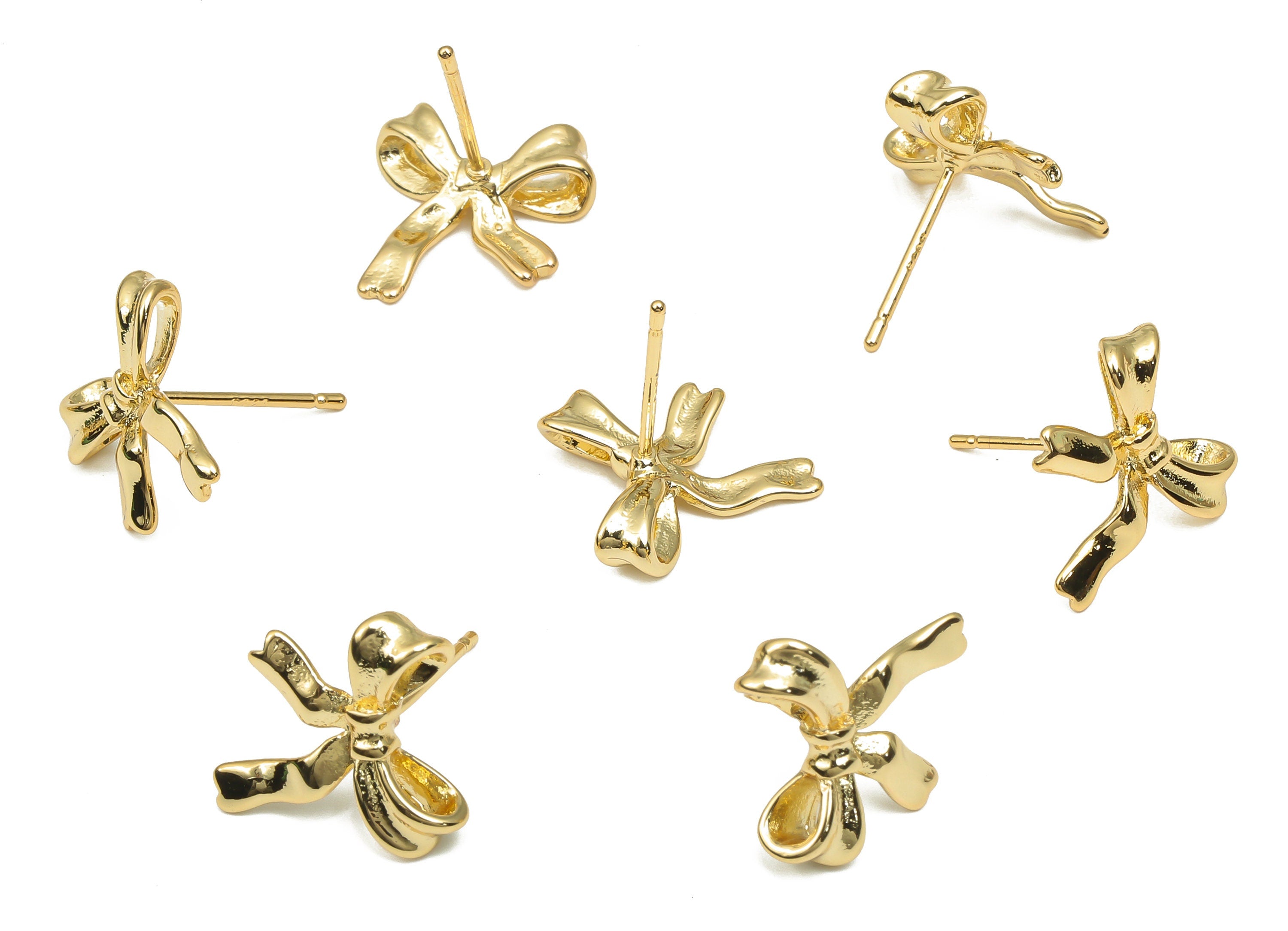Gold Bowtie Earring Stud - Brass Bowknot Stud - 18K Real Gold Plated Brass Bowknot Ear Post - Imitation Silver Stud - 4.1x13.5x1mm - RGP4548 - DOMEDBAZAAR