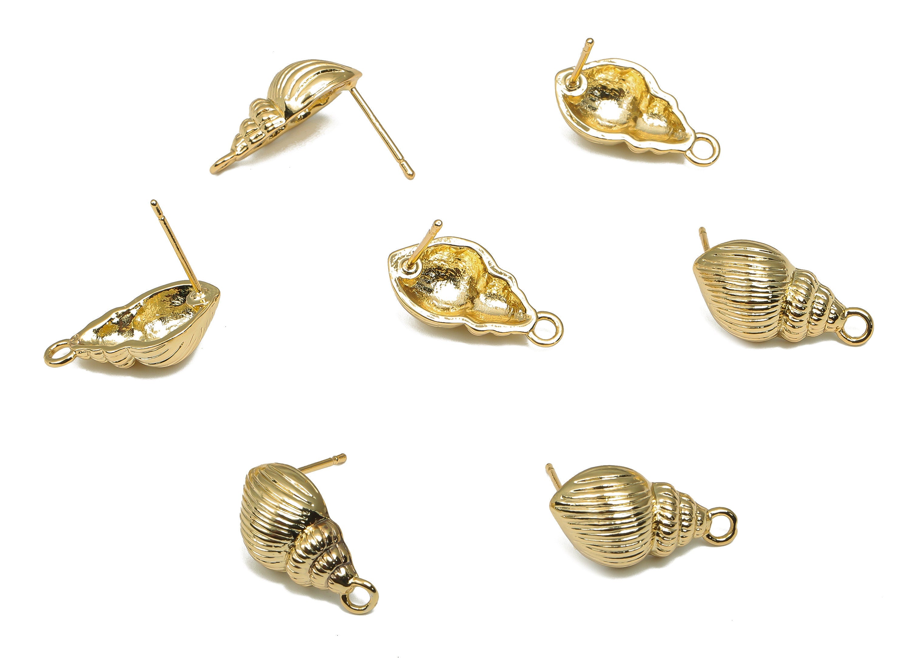 Brass Stud Earring - Brass Whelk Seashell Conch Earring - 18K Real Gold Plated Brass Post - Imitation Silver Stud - 19.4x10.1x1.4mm -RGP4554 - DOMEDBAZAAR