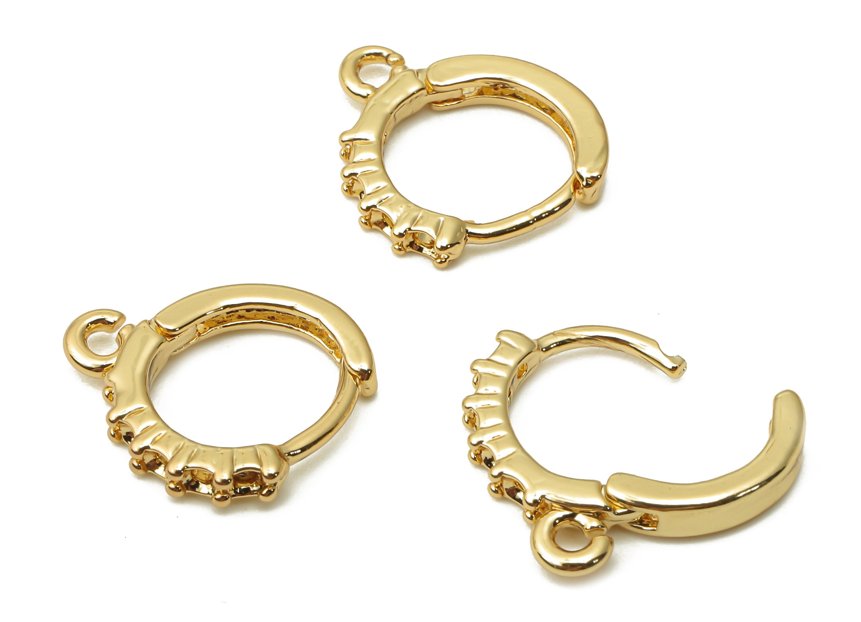 Brass Round Hoop Earring Clasps - Brass zigzag Huggie Hoop Earring With Loop - 18K Real Gold Plated - 13.87x12.35x2.14mm - RGP4940 - DOMEDBAZAAR