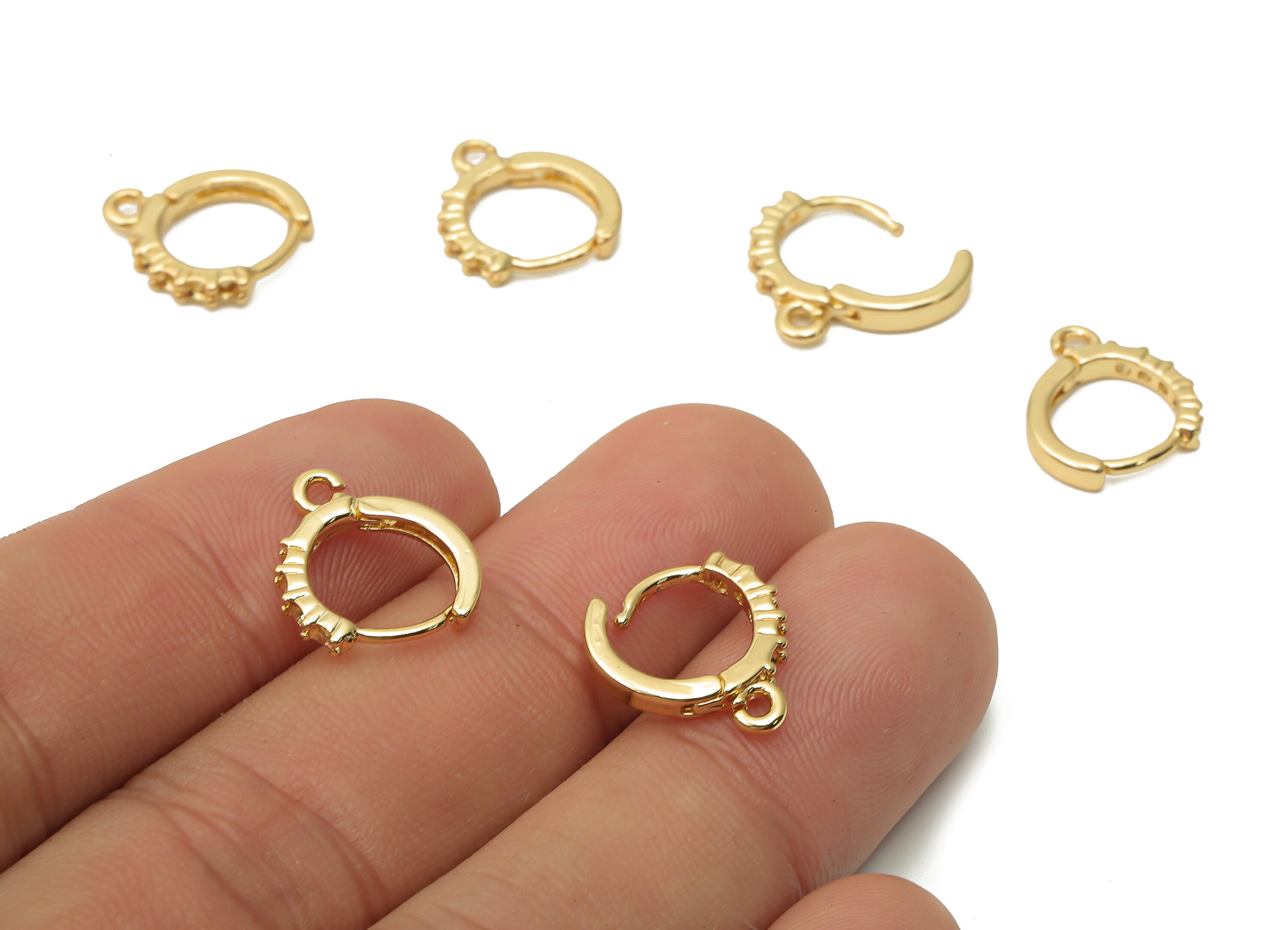 Brass Round Hoop Earring Clasps - Brass zigzag Huggie Hoop Earring With Loop - 18K Real Gold Plated - 13.87x12.35x2.14mm - RGP4940 - DOMEDBAZAAR