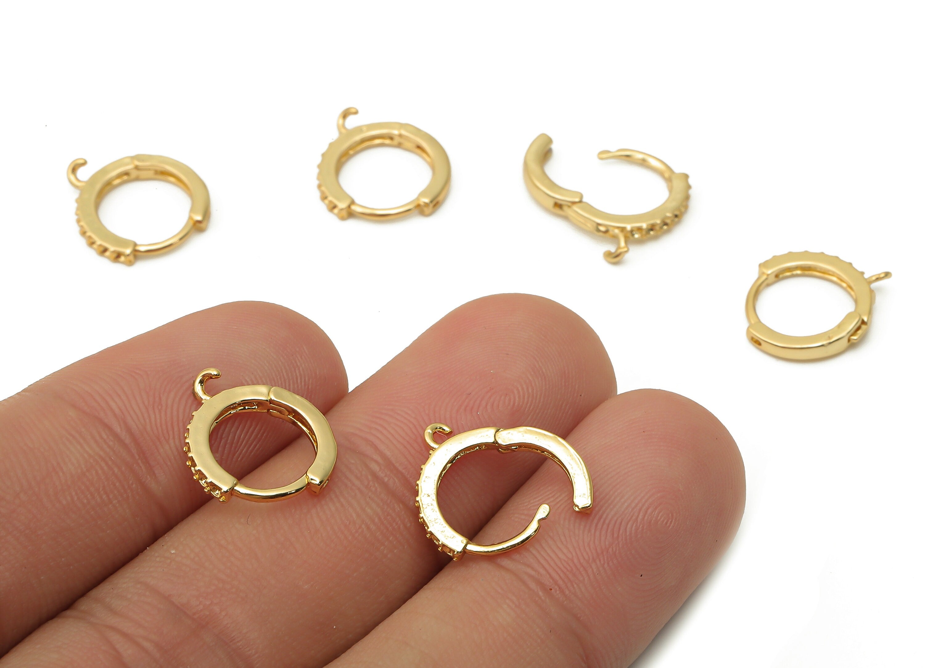 Brass Round Hoop Earring Clasps - Gold plated Hoop with Loop - Huggie zigzag Earring - 18K Real Gold Plated -13.3x12.15x2.1mm - RGP4941 - DOMEDBAZAAR