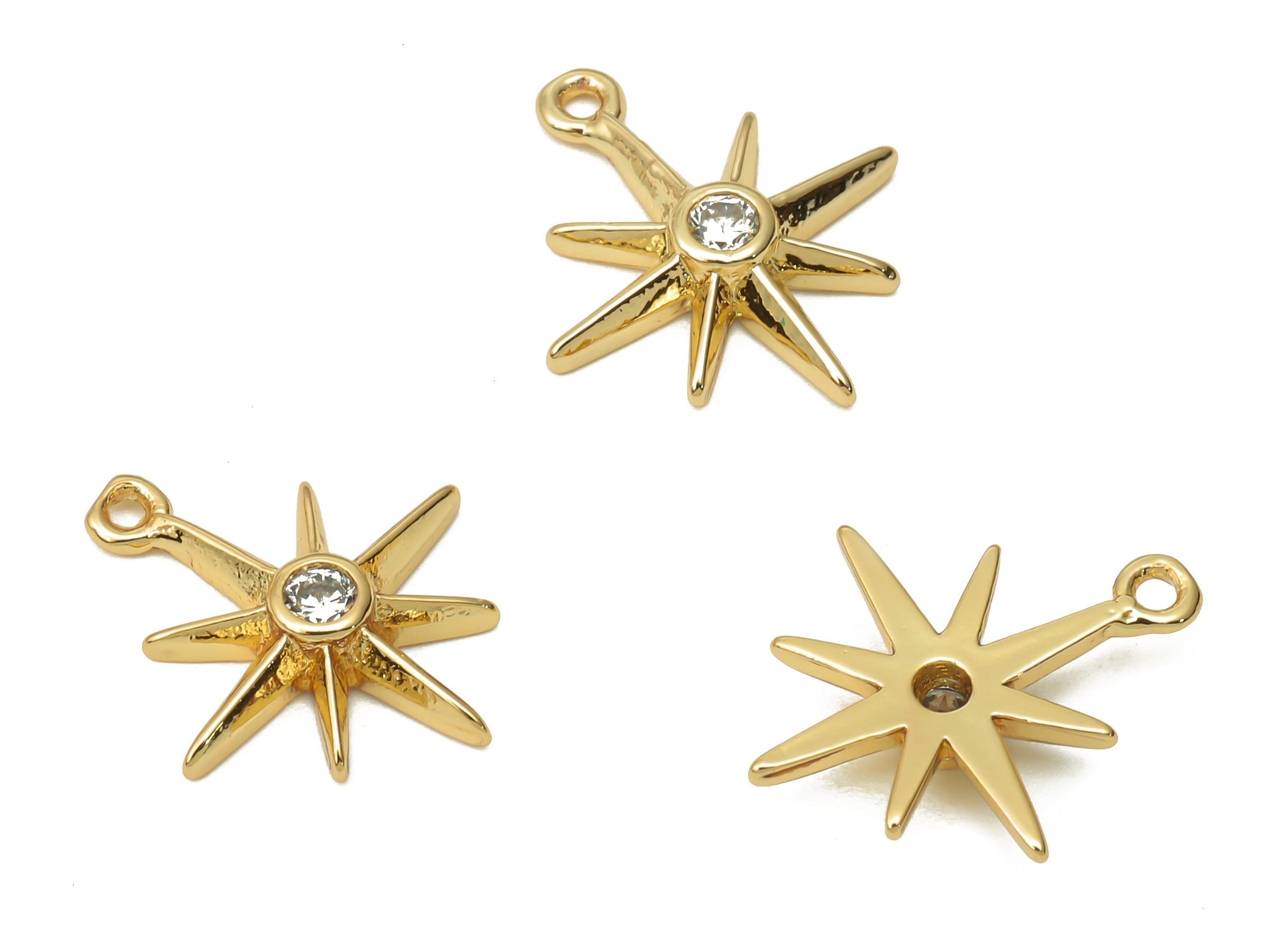 Brass Planet Earring With Zircon - Brass North Star Charm - Polar Star - Planet Pendant - 18K Real Gold Plated - 15.6x13.8x2.56mm - RGP4942 - DOMEDBAZAAR
