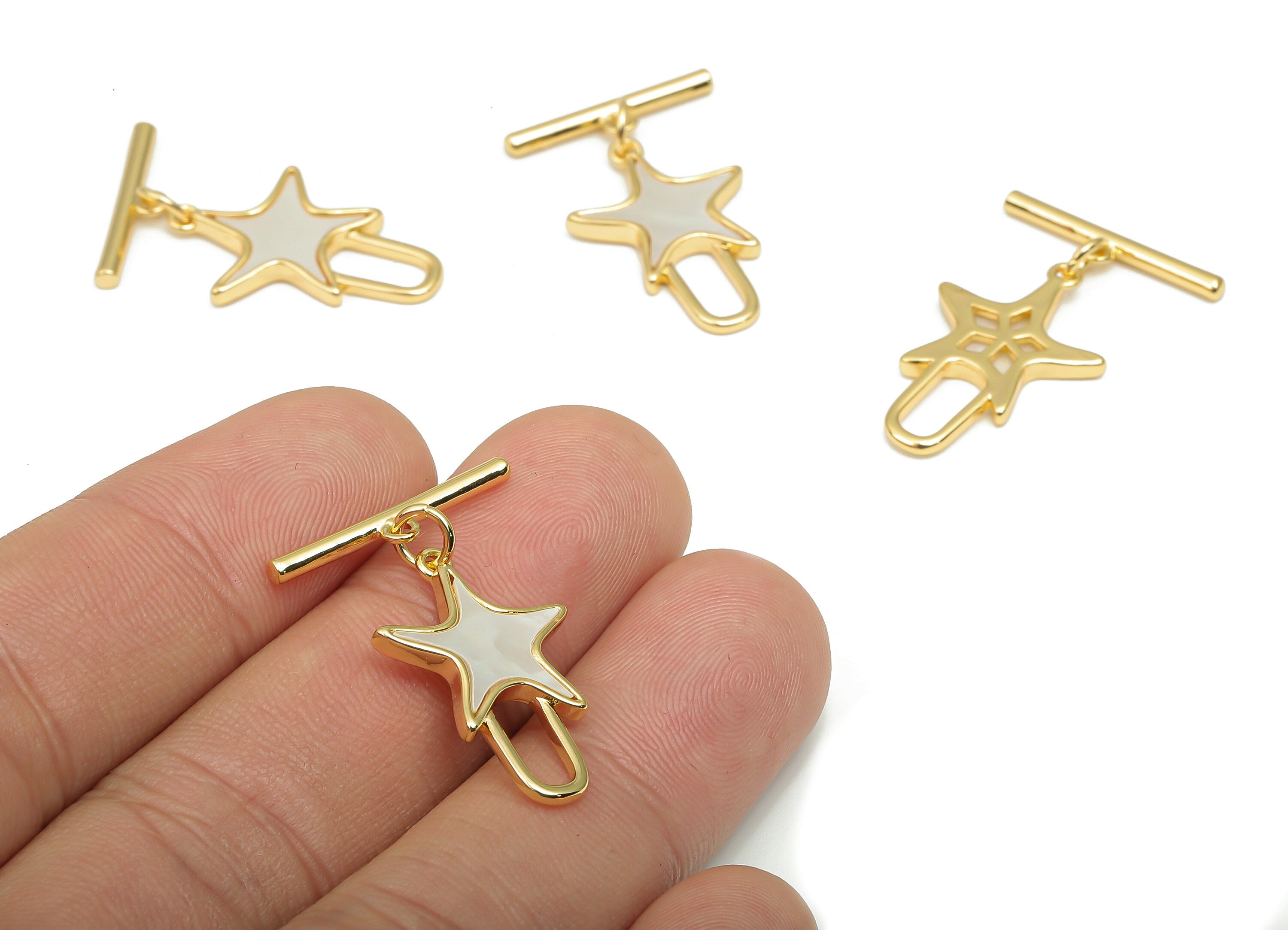Brass Toggle Clasp - Shell Star Bracelet Toggle Clasp with Loop - Toggle Necklace - 18K Real Gold Plated Brass - 29.7x18.7x2.3mm - RGP4565 - DOMEDBAZAAR