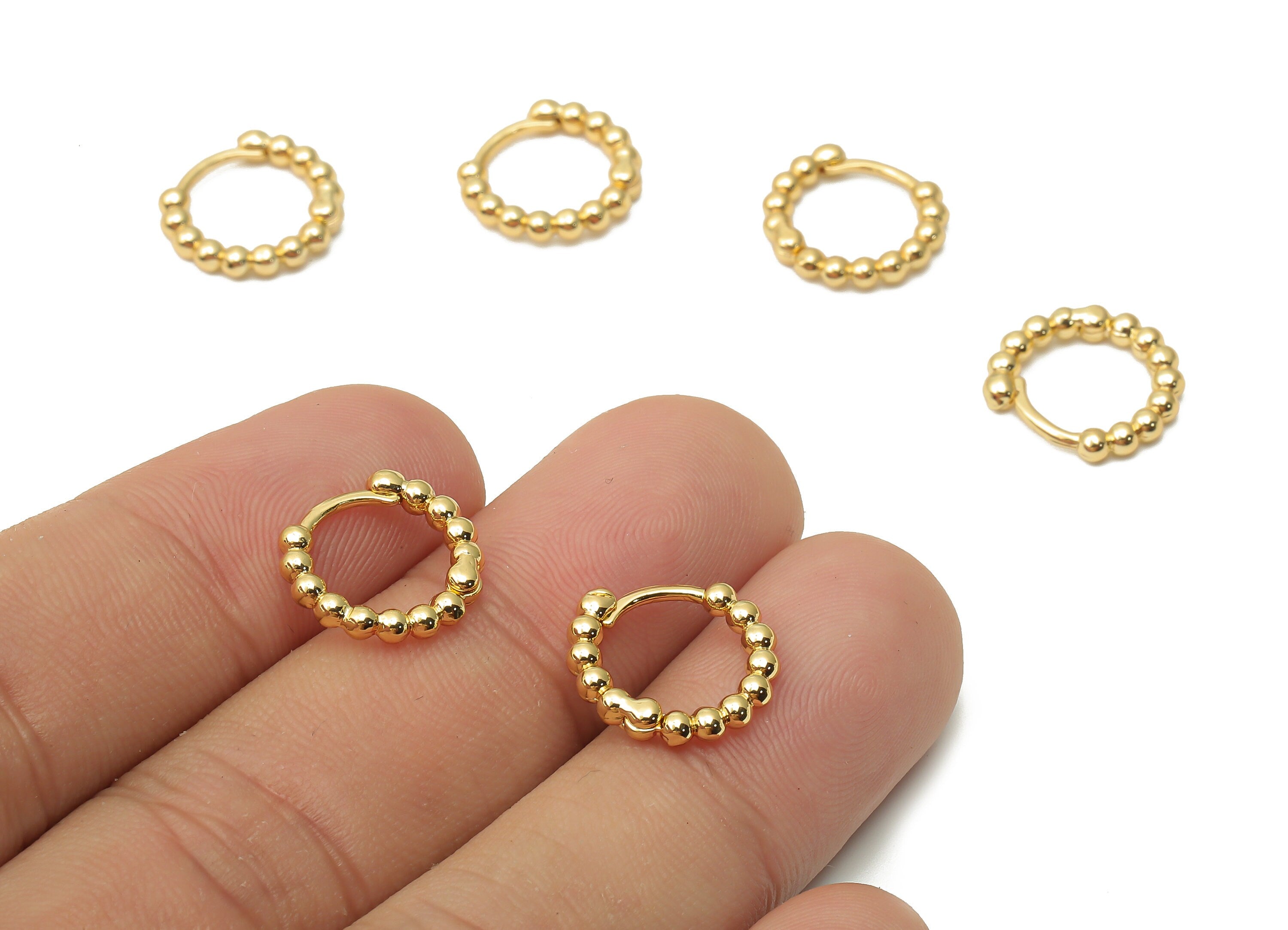 Brass Long Bead Hoop Earring - Round Clasps Stud - Brass Huggie Hoop Earring - Circle Stud - 18K Real Gold Plated-13.82x13.82x2.48mm-RGP4946 - DOMEDBAZAAR