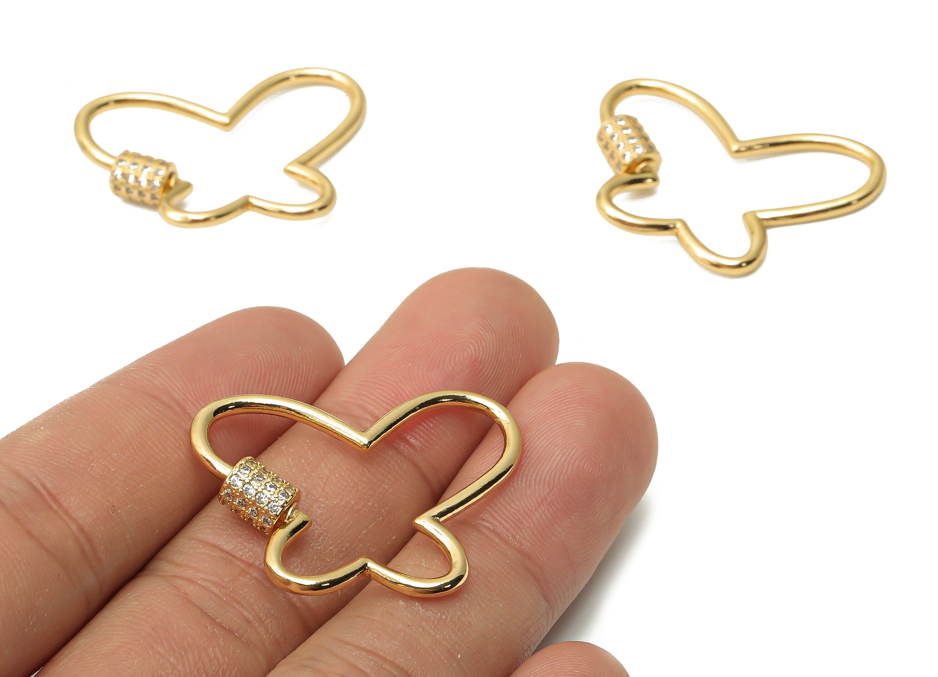 Brass Butterfly Earrings Screw Clasp with Zircons - Brass Carabiner - Butterfly Turnbuckle Lock Pendant - 33.54x24.28x1.71mm - RGP4947 - DOMEDBAZAAR