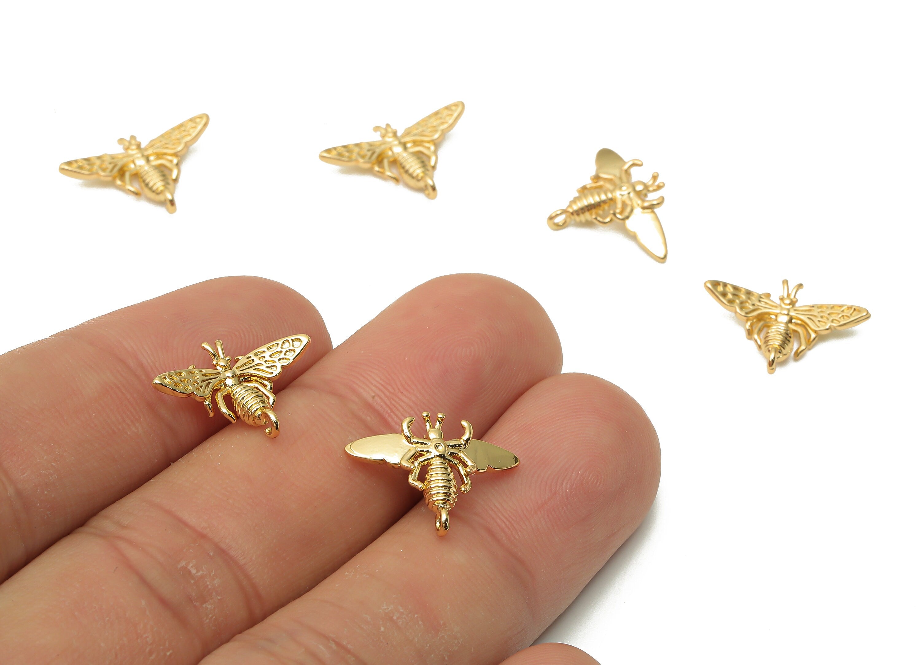 Brass Insect Earring Charm - Brass Bee Necklace - Brass Fly Pendant - Insect Necklace - 18K Real Gold Plated - 16.43x12.2x2.1mm - RGP4956 - DOMEDBAZAAR