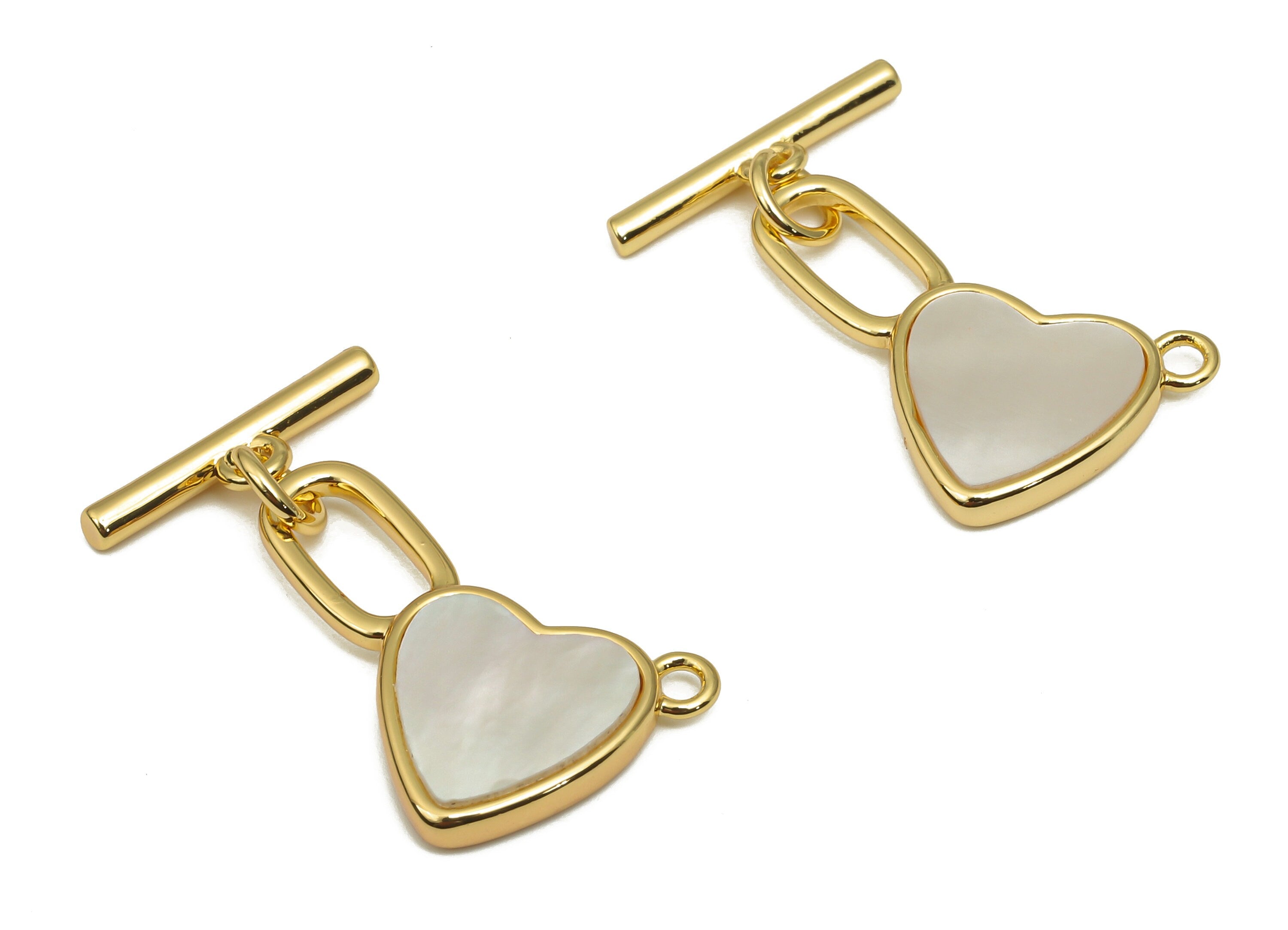 Brass Toggle Clasp - Shell Love Heart Toggle Clasps - 18K Real Gold Plated Brass - Toggle Bracelet Clasp - 25.11x14.44x2.4mm - RGP4574 - DOMEDBAZAAR