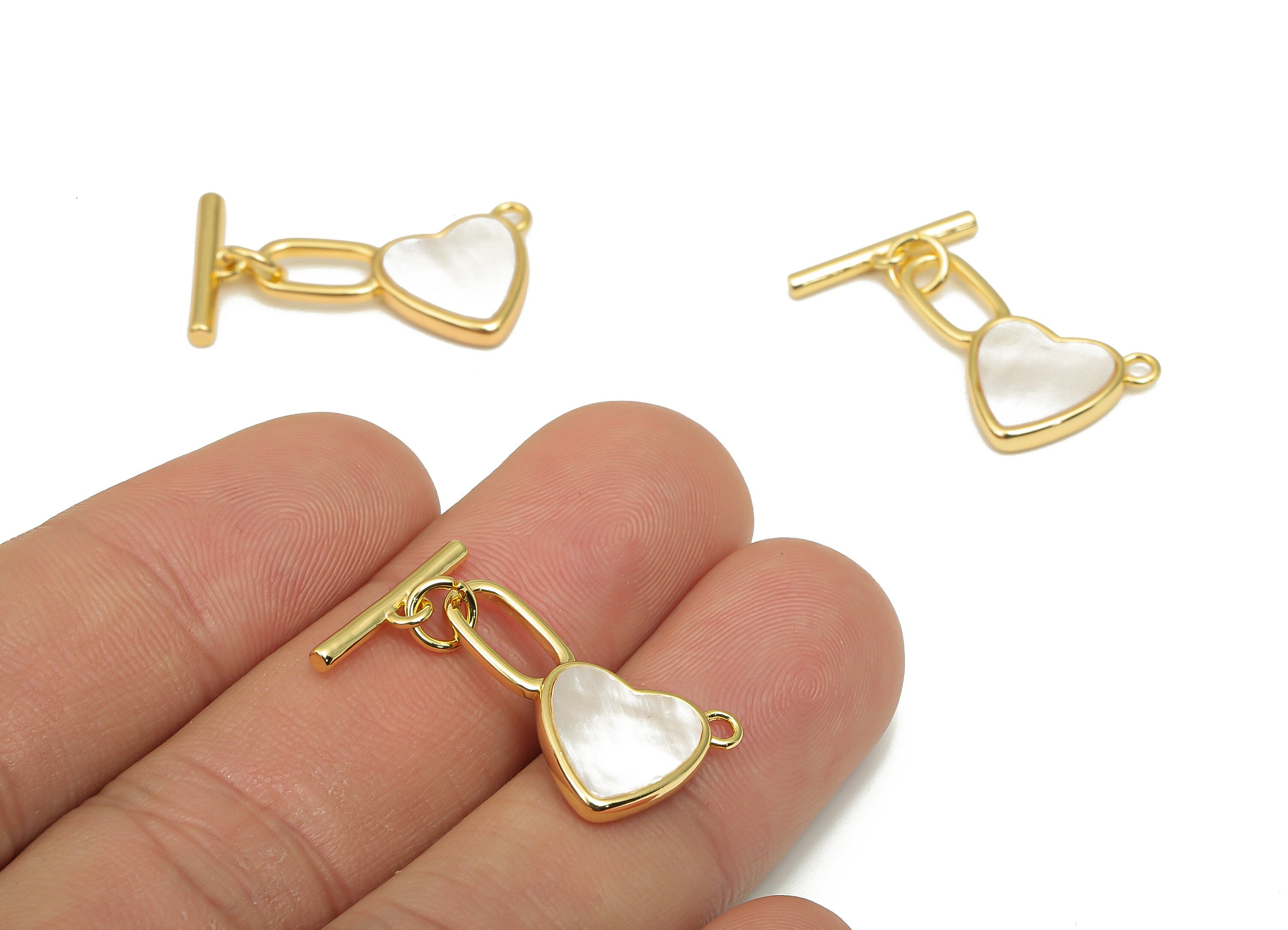 Brass Toggle Clasp - Shell Love Heart Toggle Clasps - 18K Real Gold Plated Brass - Toggle Bracelet Clasp - 25.11x14.44x2.4mm - RGP4574 - DOMEDBAZAAR