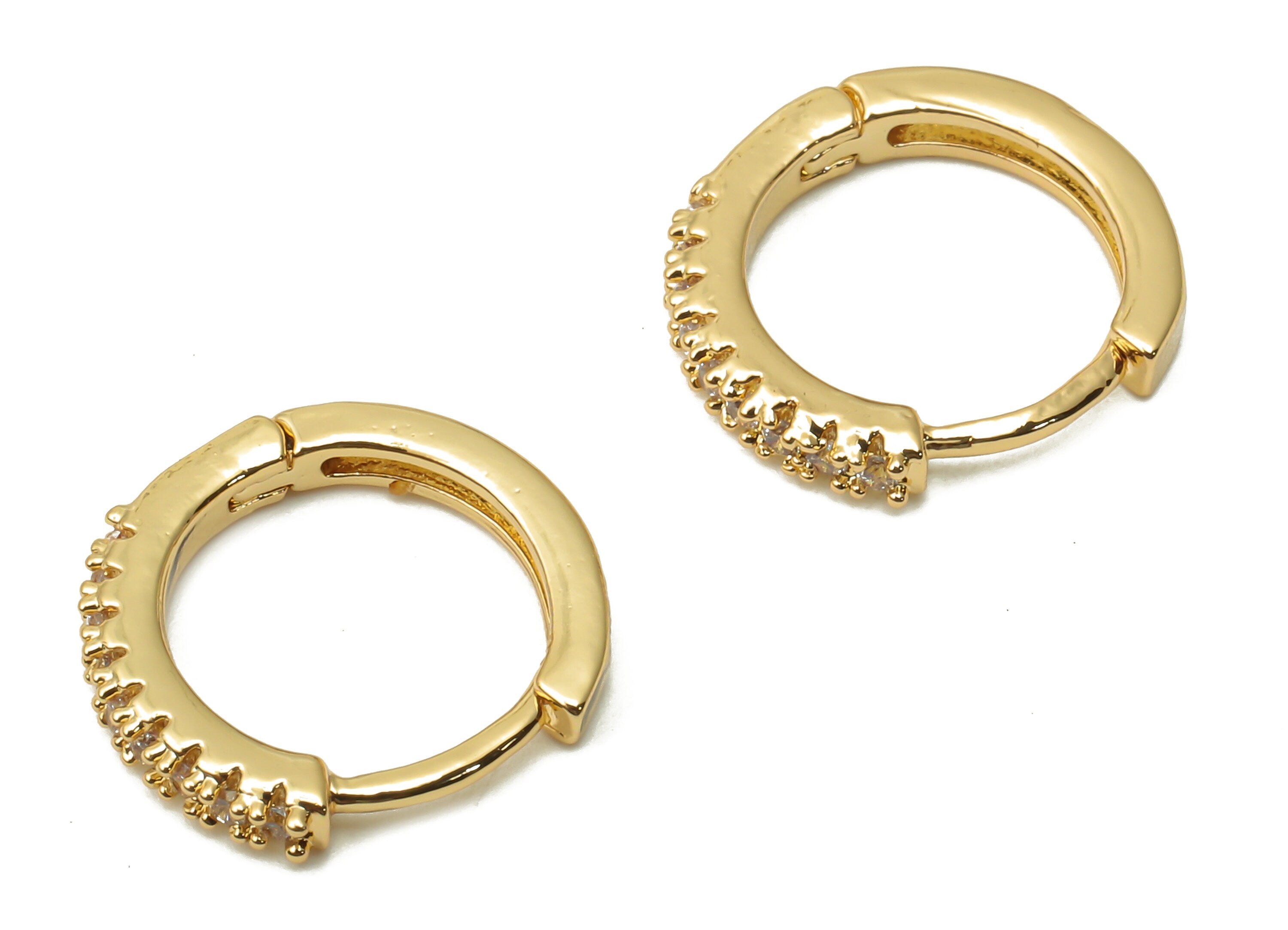 Brass Round Clasps Earrings with Zircon - zigzag Hoop Clasps - Huggie Circle Clasps - 18K Real Gold Plated- 13.62x13.62x2.04mm - RGP4957 - DOMEDBAZAAR