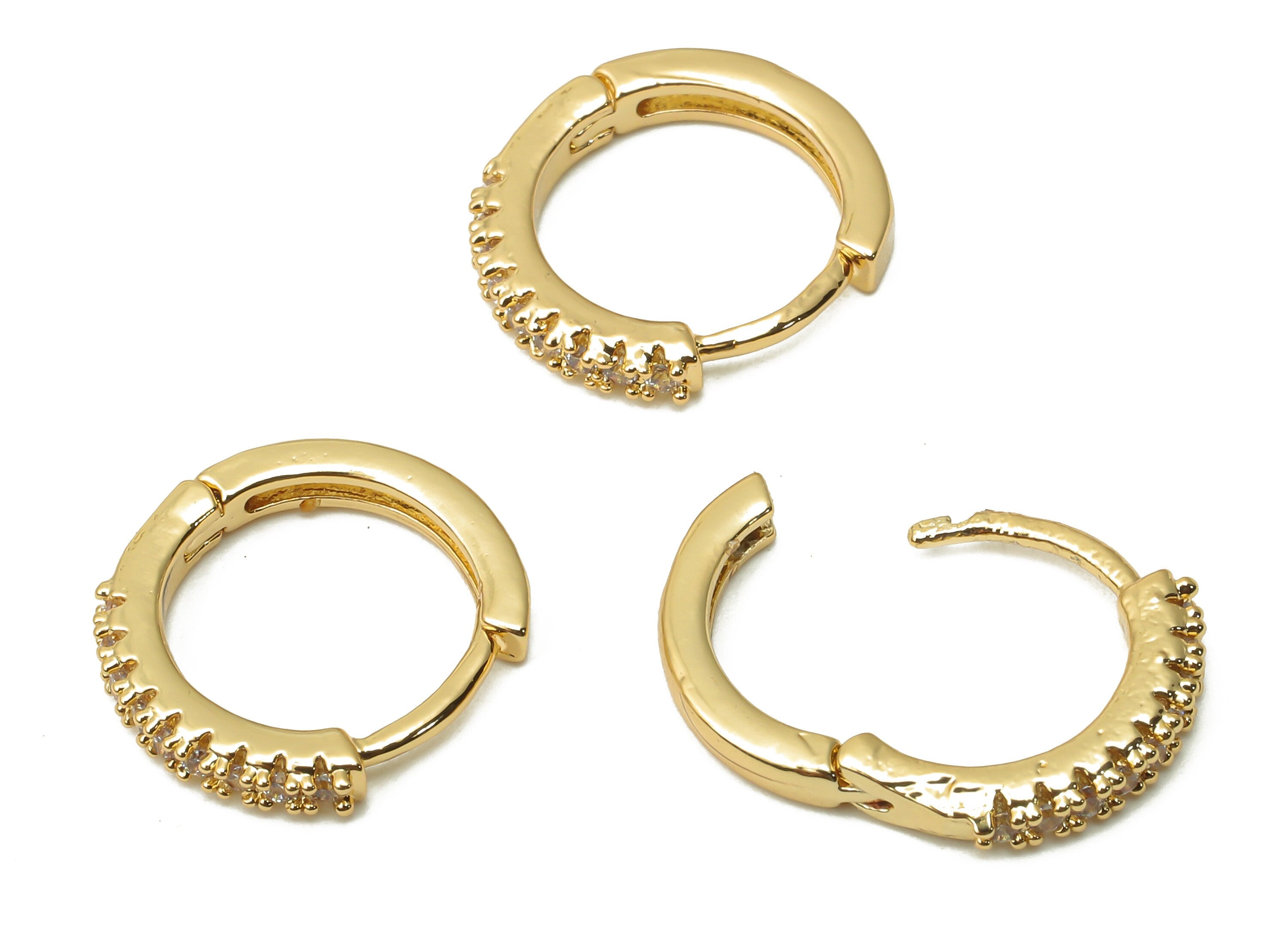 Brass Round Clasps Earrings with Zircon - zigzag Hoop Clasps - Huggie Circle Clasps - 18K Real Gold Plated- 13.62x13.62x2.04mm - RGP4957 - DOMEDBAZAAR