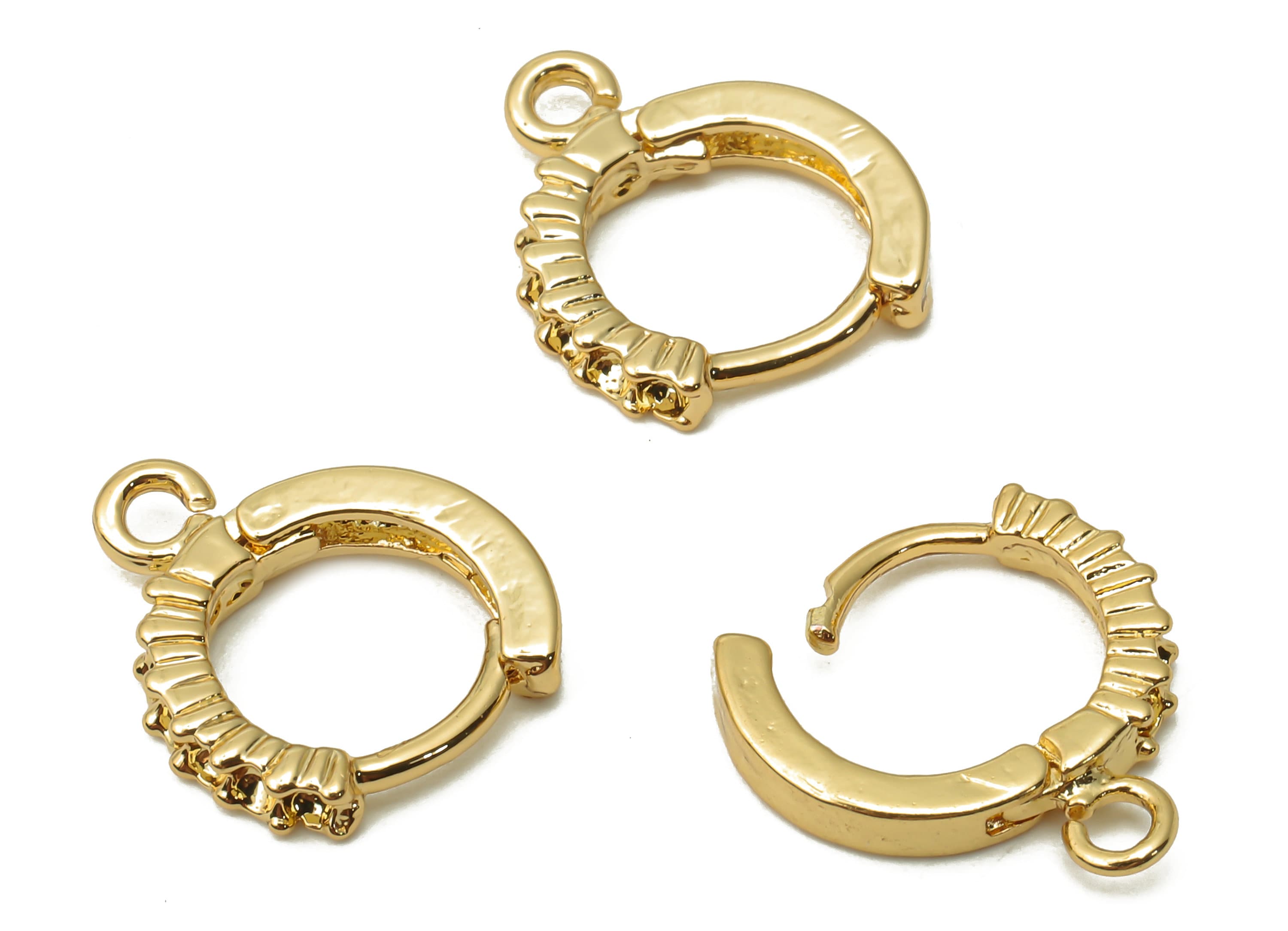 Brass Round Earrings Clasps - Brass zigzag Earrings - Huggie Hoop Earring With Loop - 18K Real Gold Plated - 13.73x12.5x2.1mm - RGP4963 - DOMEDBAZAAR
