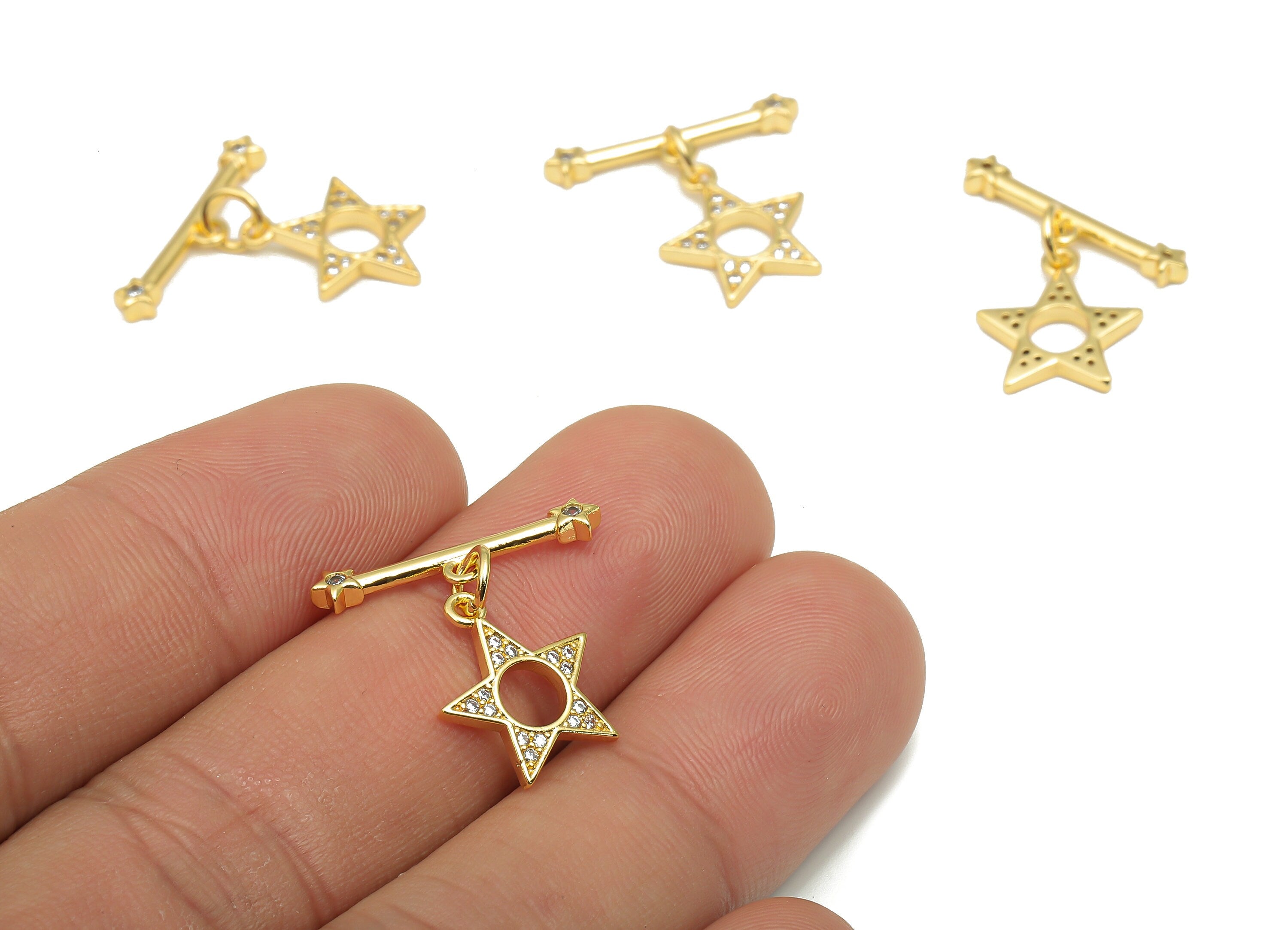 Brass Toggle Clasp - CZ Paved Gold Star Toggle Clasps With Zircon - 18K Gold Plated Brass - Toggle Bracelet Clasp - 20x19.33x1.8mm - RGP4579 - DOMEDBAZAAR