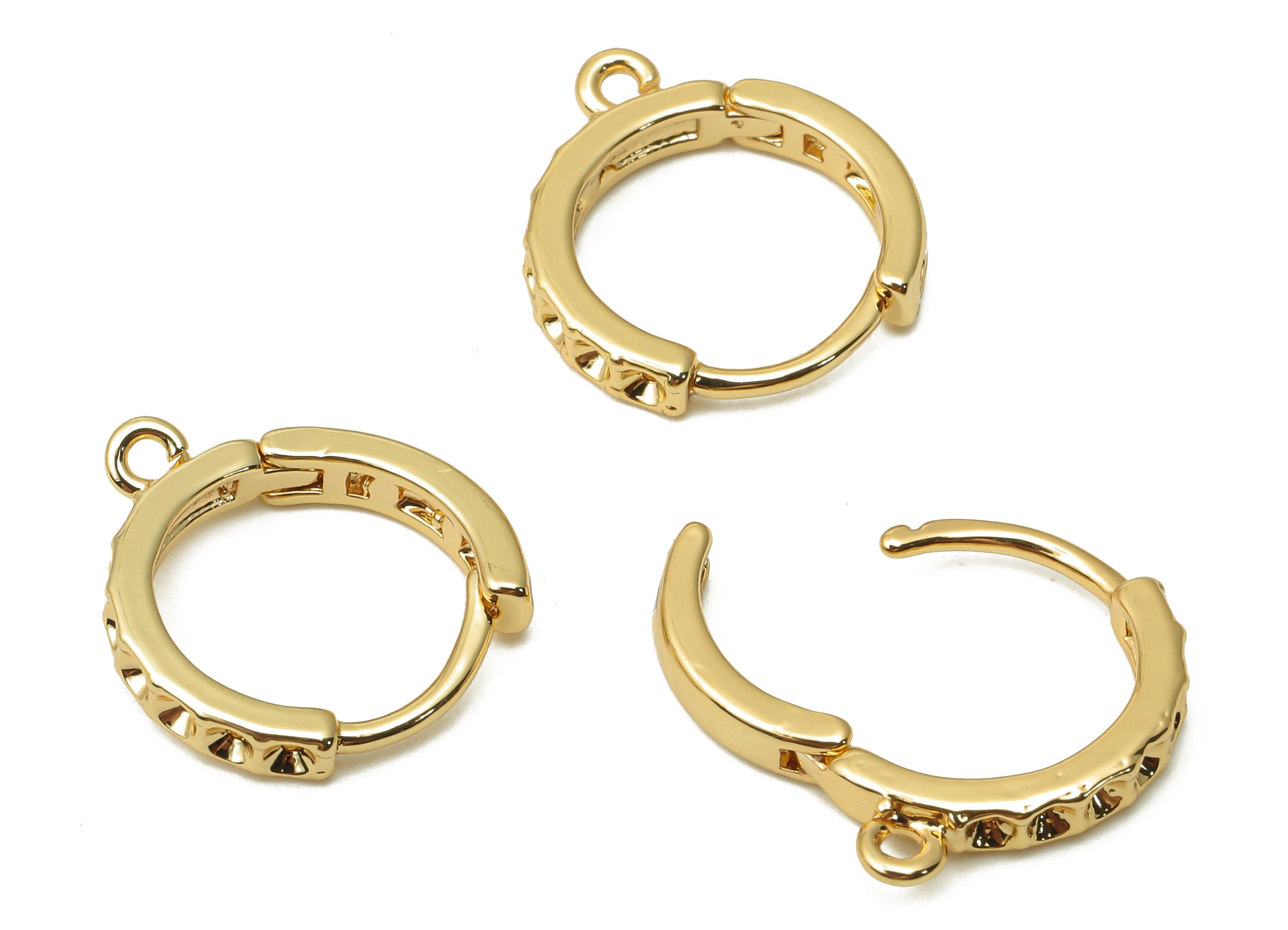 Brass Round Earring Clasps - Brass Circle Huggie Hoop with Loop - Brass Dot Earring - 18K Real Gold Plated - 15.34x13.84x2.3mm - RGP4969 - DOMEDBAZAAR