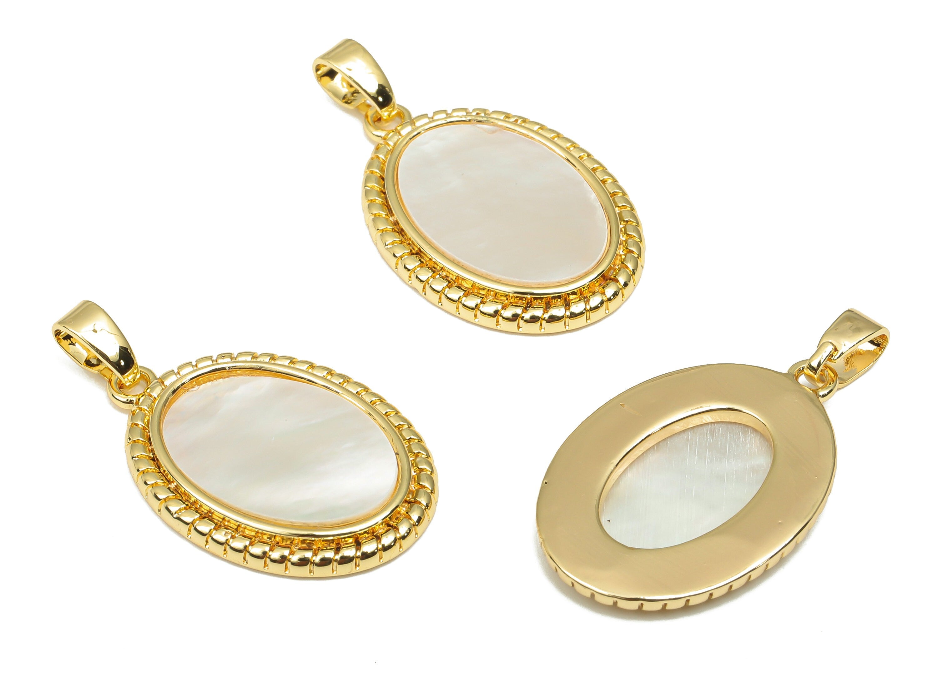 Brass Oval Charm - Gold Oval Shell Pendant - Pearl Drop Pendant - 18K Real Gold Plated Brass - For Necklace - 21.35x15.59x1.96mm - RGP4586 - DOMEDBAZAAR