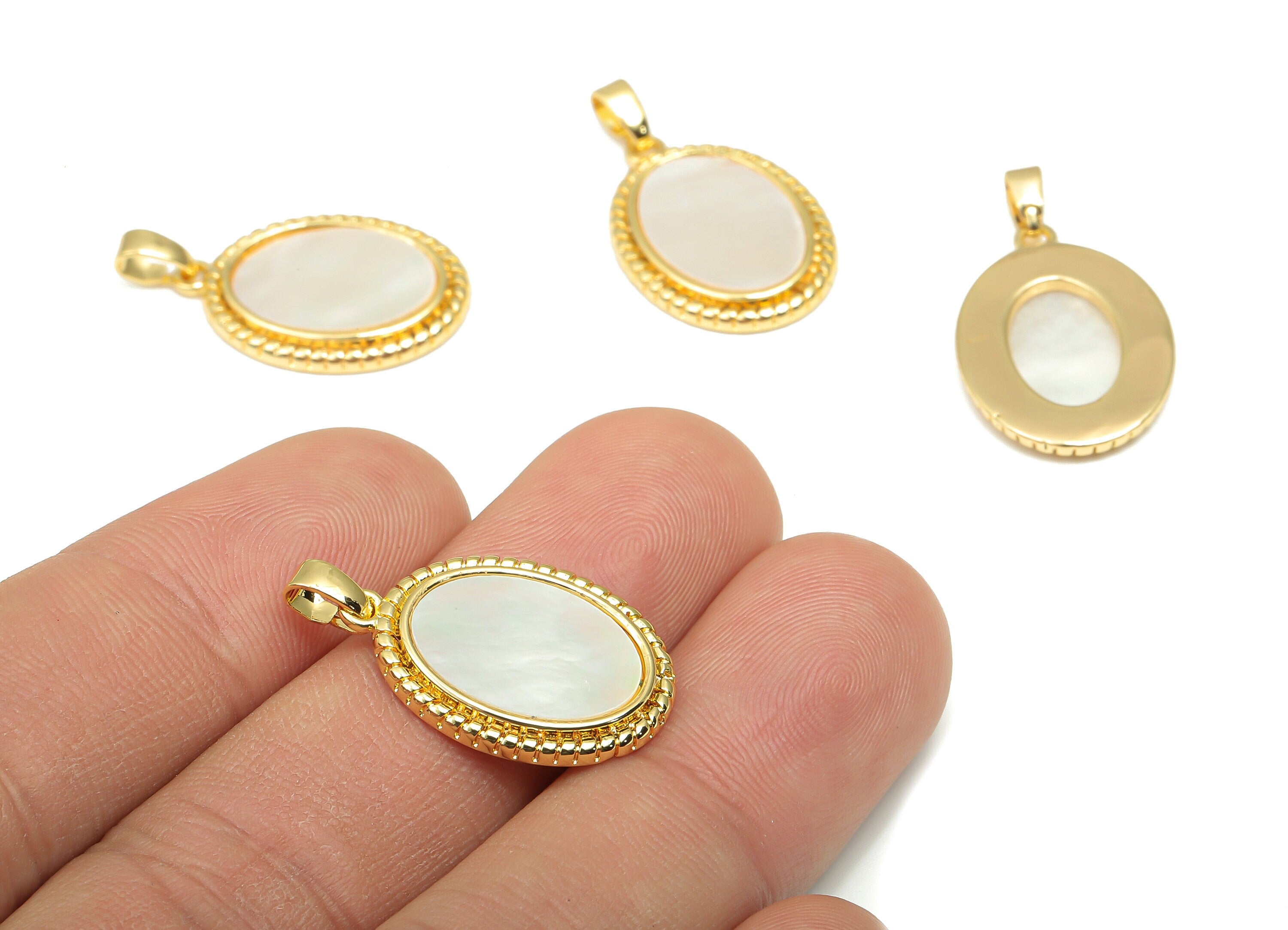 Brass Oval Charm - Gold Oval Shell Pendant - Pearl Drop Pendant - 18K Real Gold Plated Brass - For Necklace - 21.35x15.59x1.96mm - RGP4586 - DOMEDBAZAAR