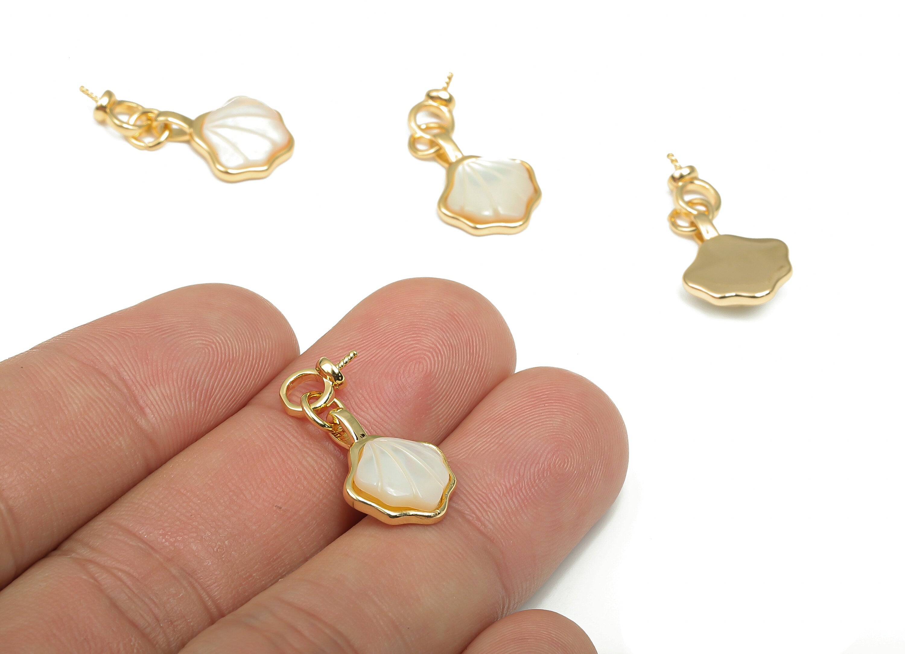 Brass Earring Charm - Brass Sea Shell Charm - Gold MOP Shell Pendant - 18K Real Gold Plated Brass - Necklace - 23.61x12.43x3.86mm - RGP4589 - DOMEDBAZAAR