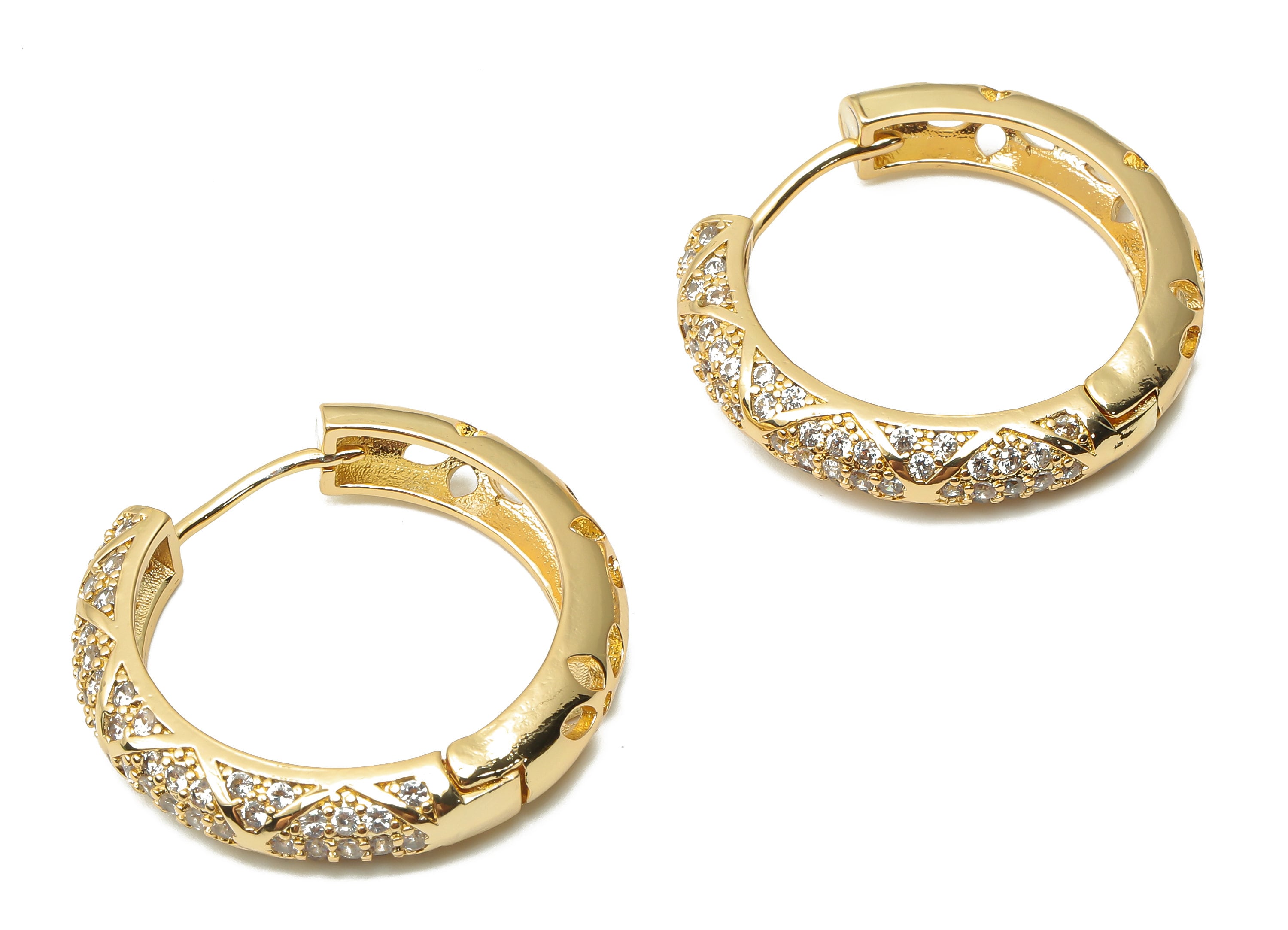Brass Textured Huggie Hoop Earring- Brass Circle Huggie Hoop - Huggie Hoops - Earrings Stud- 18K Real Gold Plated - 29.3x29.3x3.5mm -RGP4979 - DOMEDBAZAAR
