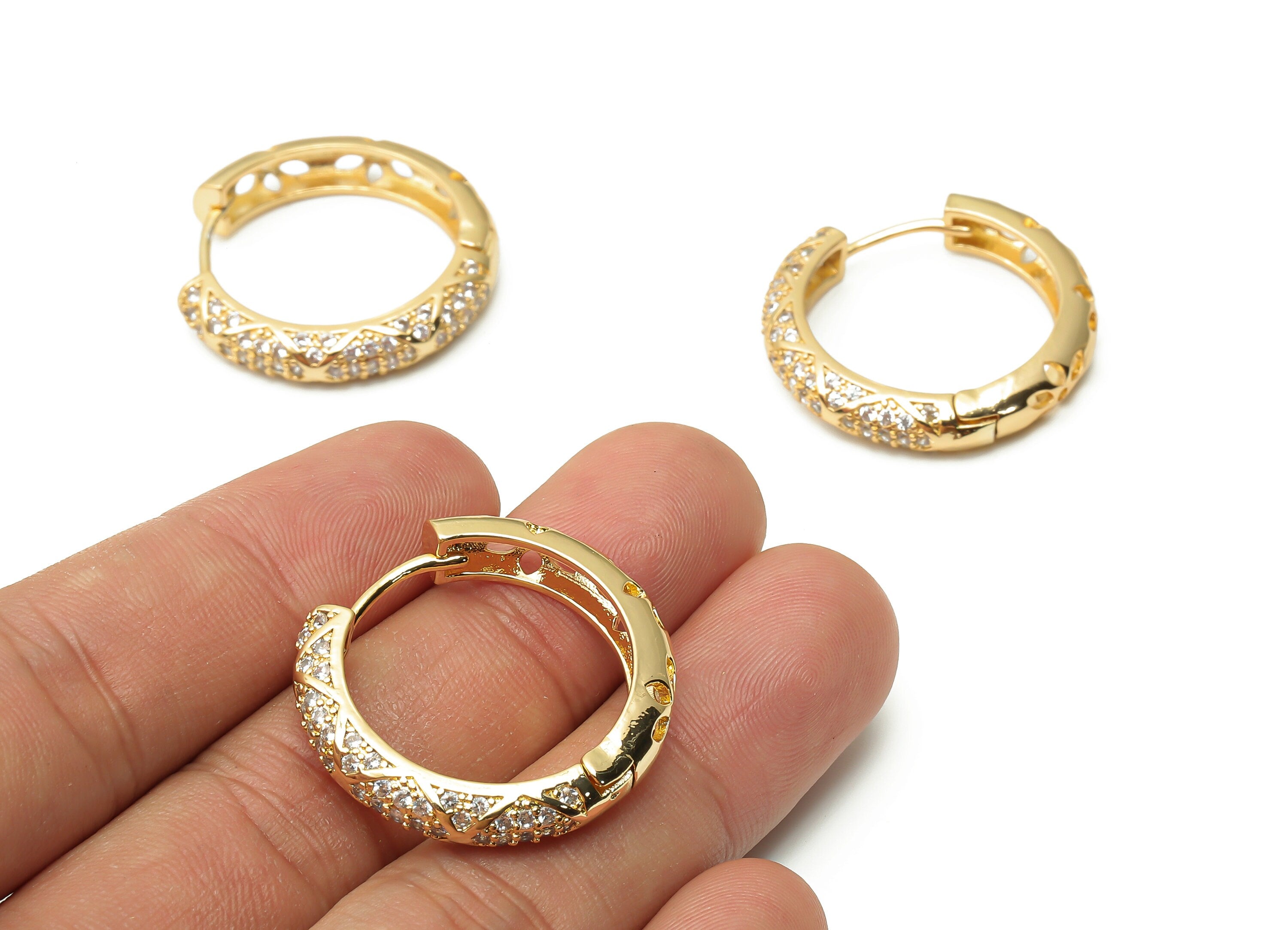 Brass Textured Huggie Hoop Earring- Brass Circle Huggie Hoop - Huggie Hoops - Earrings Stud- 18K Real Gold Plated - 29.3x29.3x3.5mm -RGP4979 - DOMEDBAZAAR