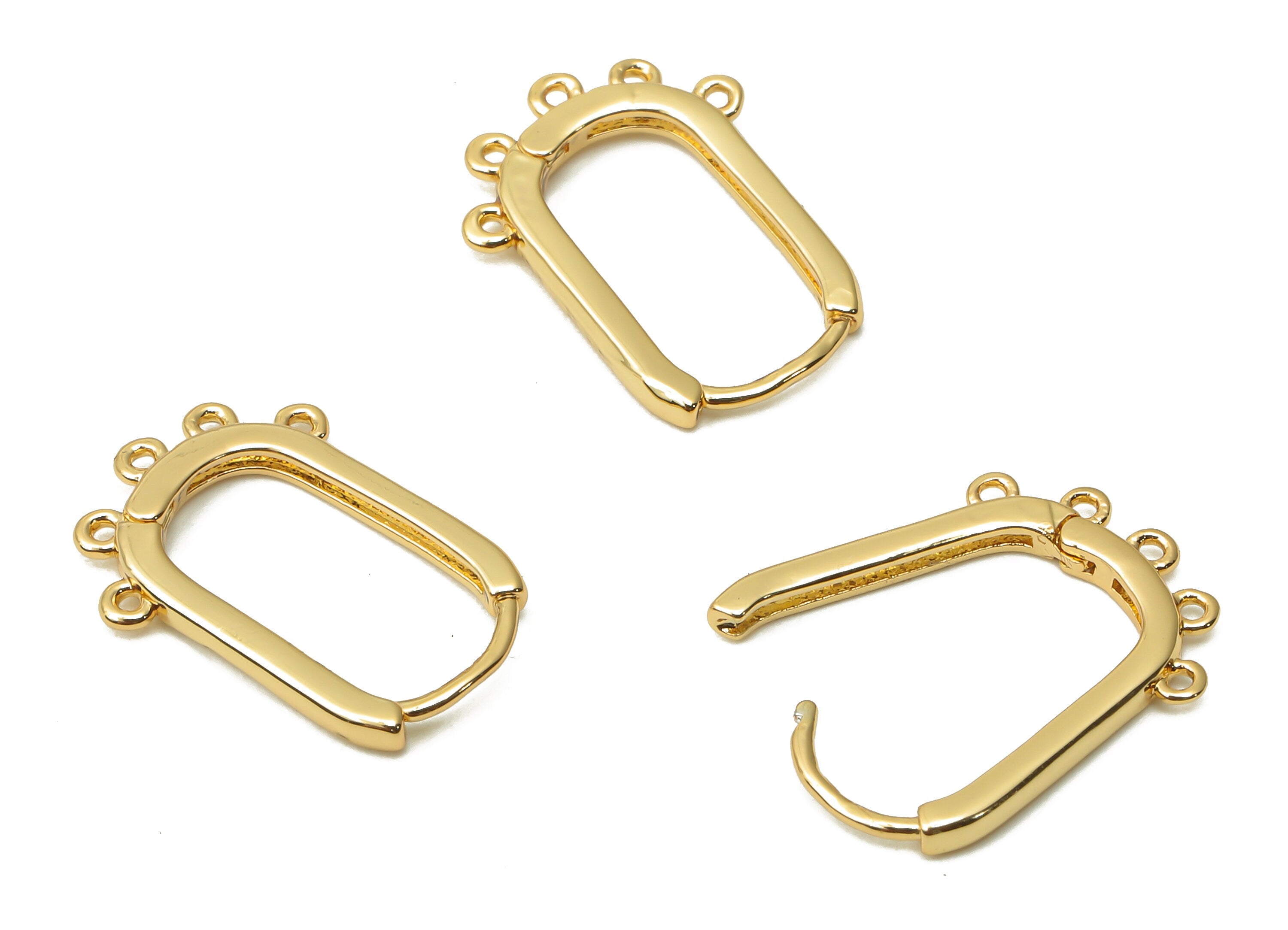 Brass Oval Rectangle Earrings Clasps - Brass Earring Clasps With Hooks -Hoop With Loop - 18K Real Gold Plated - 16.12x11.26x1.58mm - RGP4879 - DOMEDBAZAAR