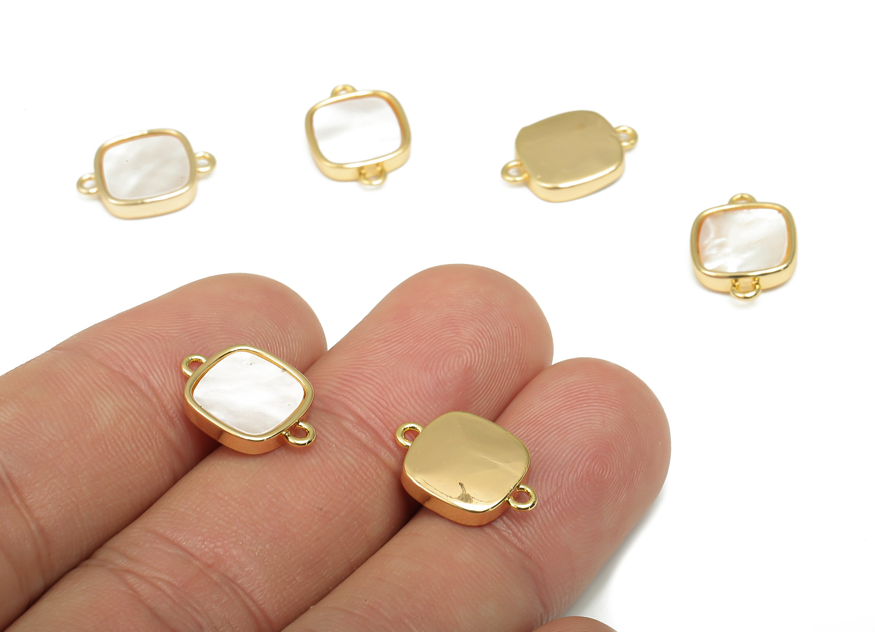 Brass Square Connectors - MOP Shell Zircon Connector - 18K Real Gold Plated Brass - For Necklace - For Bracelet - 15.1x10.8x2.7mm - RGP4592 - DOMEDBAZAAR
