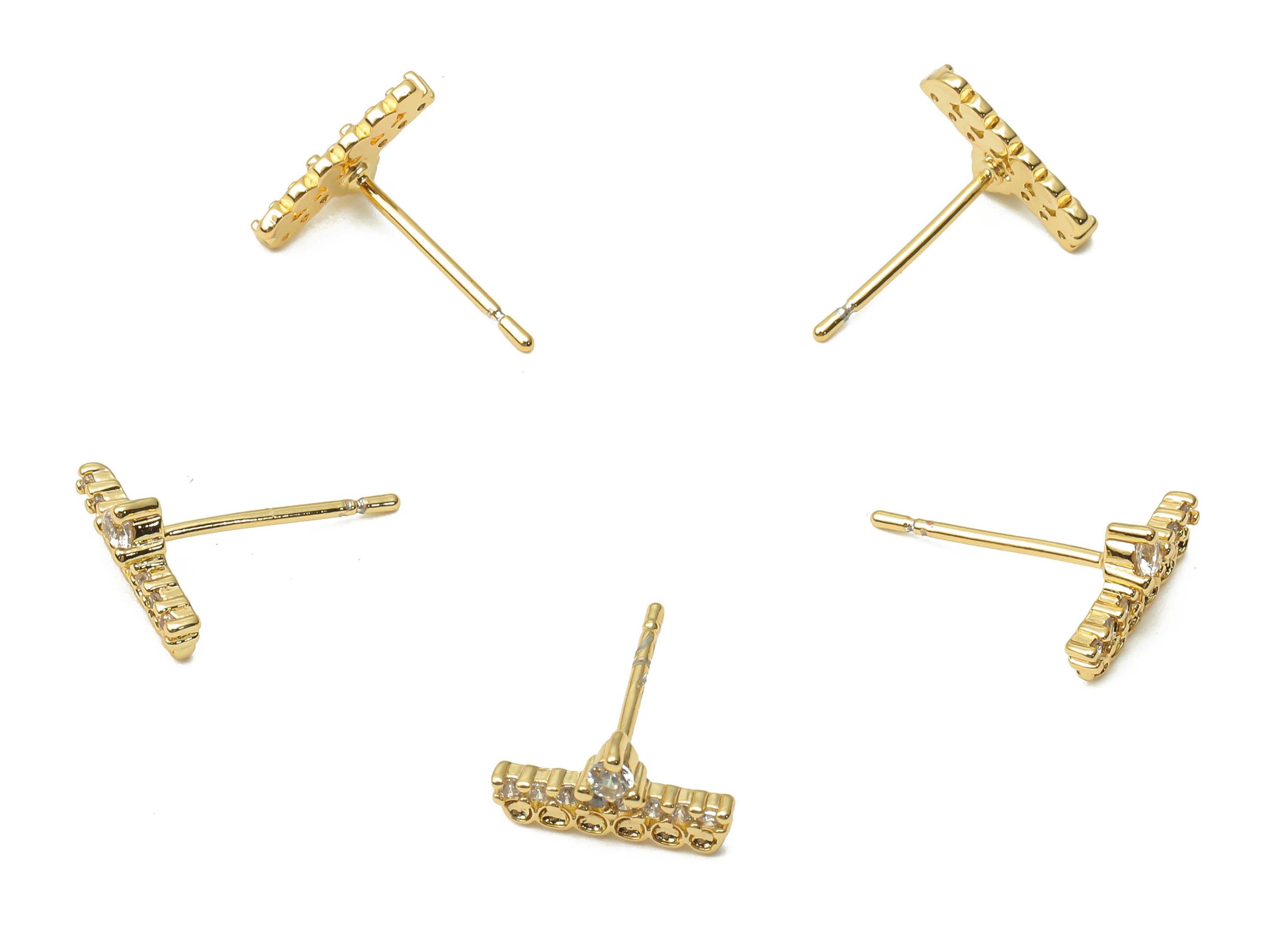 Brass Earring Stud With Zircon - Gold plated Stud - Earring Post - 925 Silver Needle - 18K Real Gold Plated - 10.38x5.87x1.46mm - RGP4980 - DOMEDBAZAAR