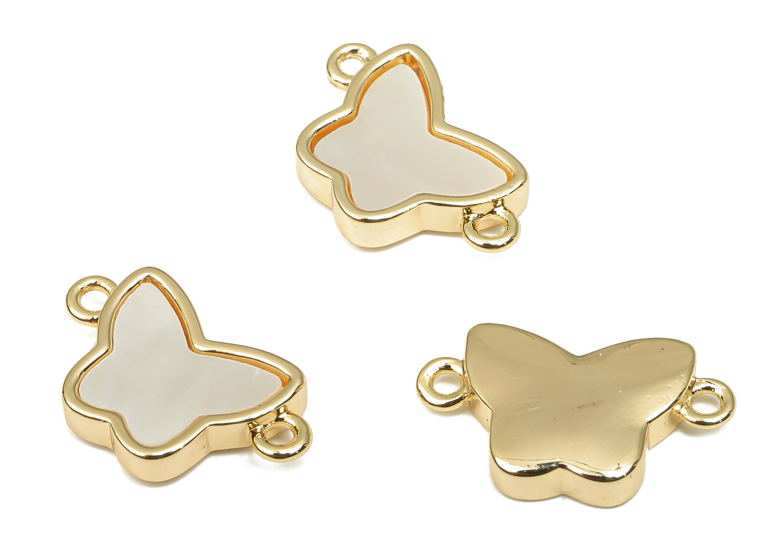 Brass Butterfly Connectors - MOP Shell Butterfly Charm for Bracelet - 18K Gold Mother of Pearl For Necklace - 16.5x9.73x2.76mm - RGP4594 - DOMEDBAZAAR