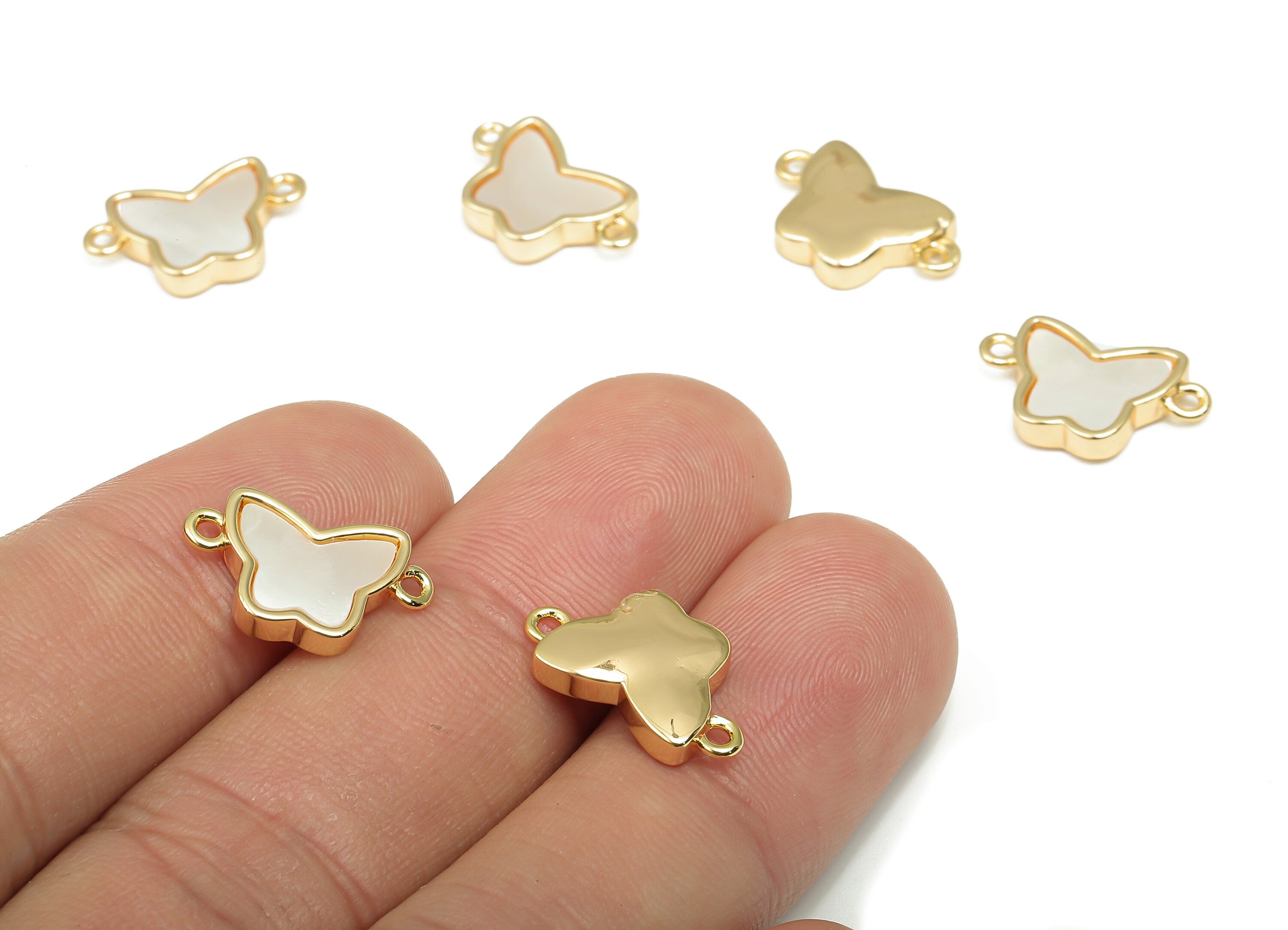 Brass Butterfly Connectors - MOP Shell Butterfly Charm for Bracelet - 18K Gold Mother of Pearl For Necklace - 16.5x9.73x2.76mm - RGP4594 - DOMEDBAZAAR