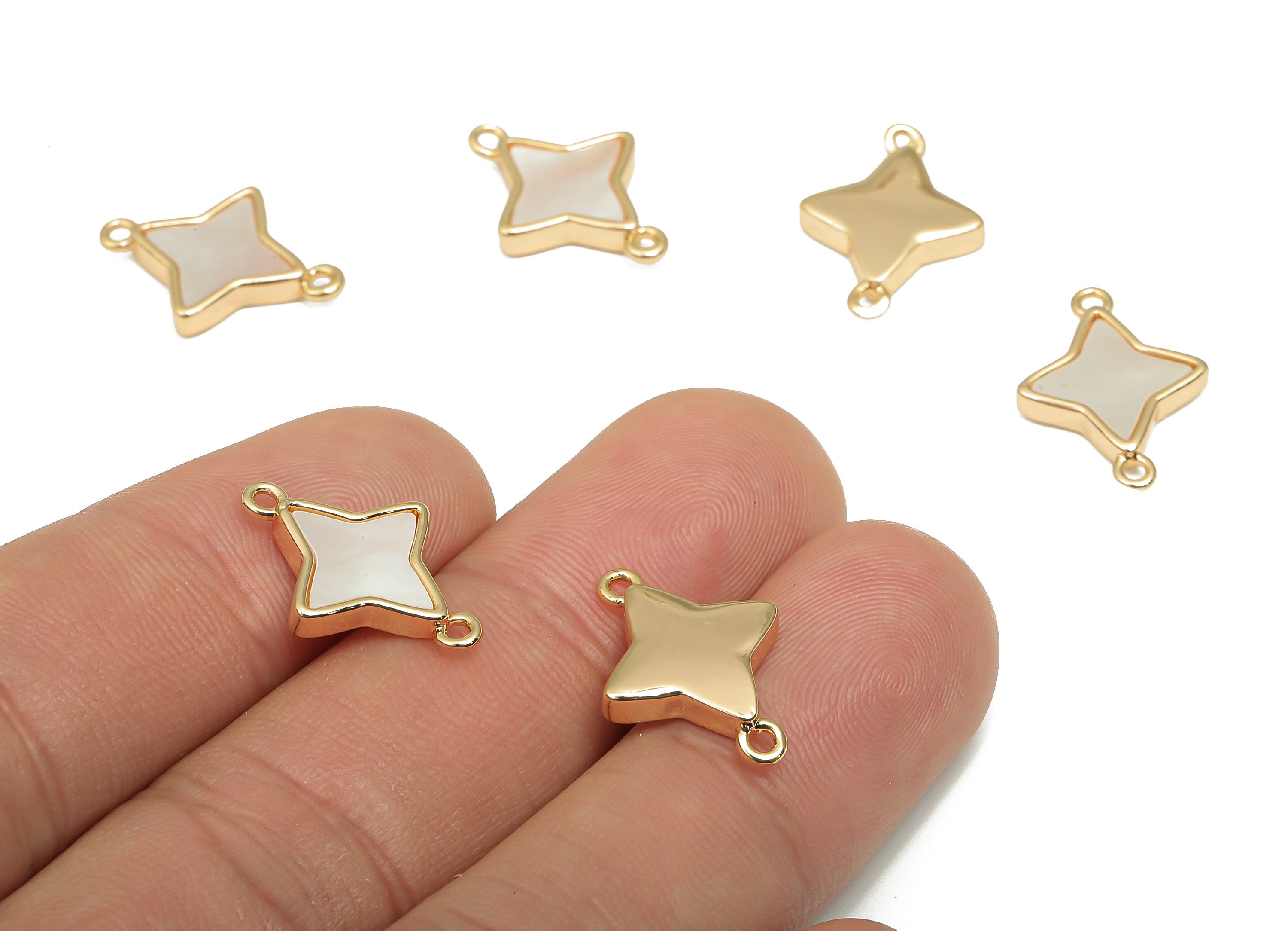 Brass Star Connectors - MOP Shell Charm - 18K Real Gold Plating - Mother of Pearl For Necklace - For Bracelet - 18.31x13.3x2.84mm - RGP4599 - DOMEDBAZAAR