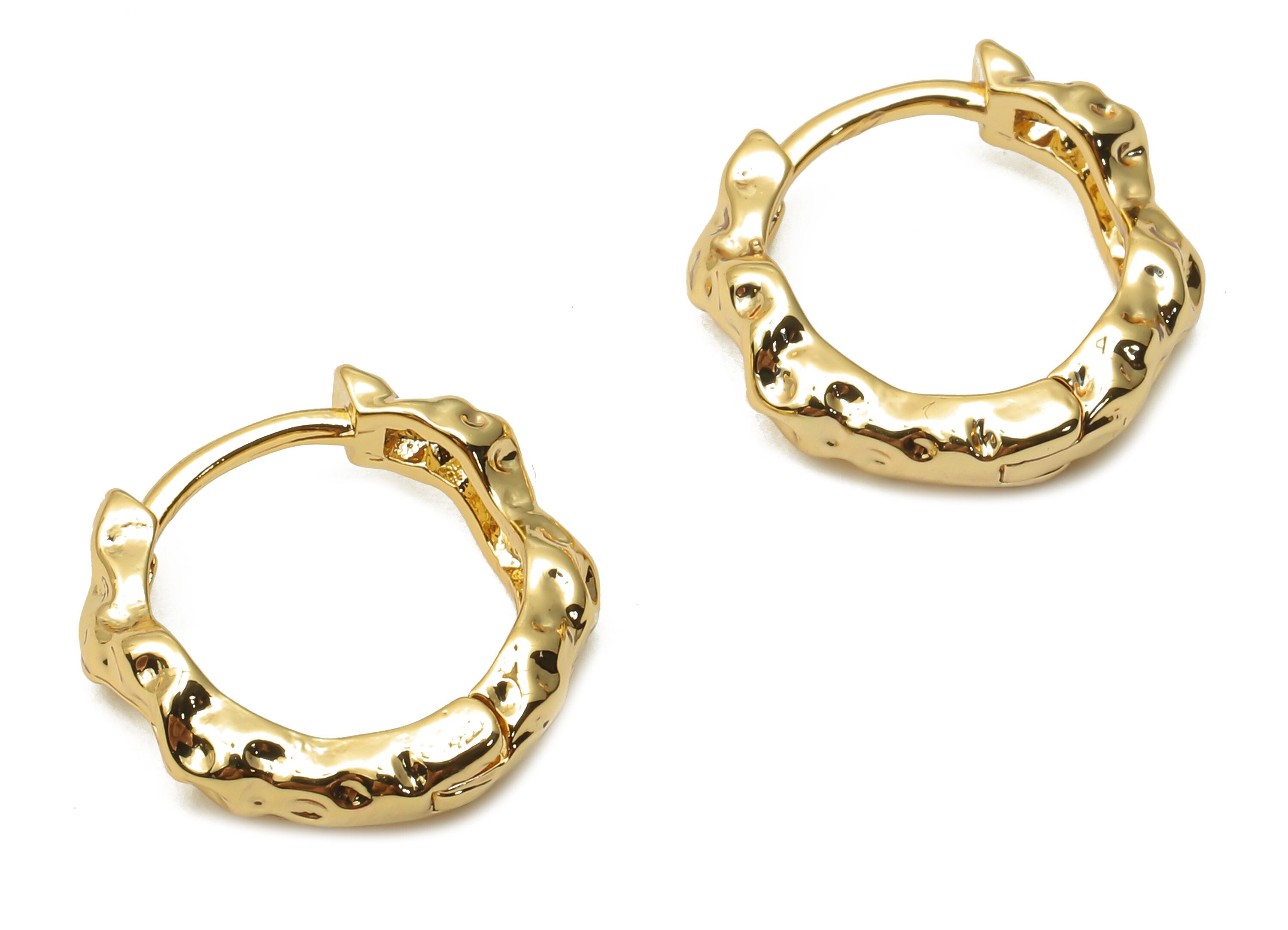 Brass Spotted Huggie Hoop Earrings - Brass Textured Stud Earringss - Waves Clasps -18K Real Gold Plated- 14x14x2.2mm - RGP4995 - DOMEDBAZAAR
