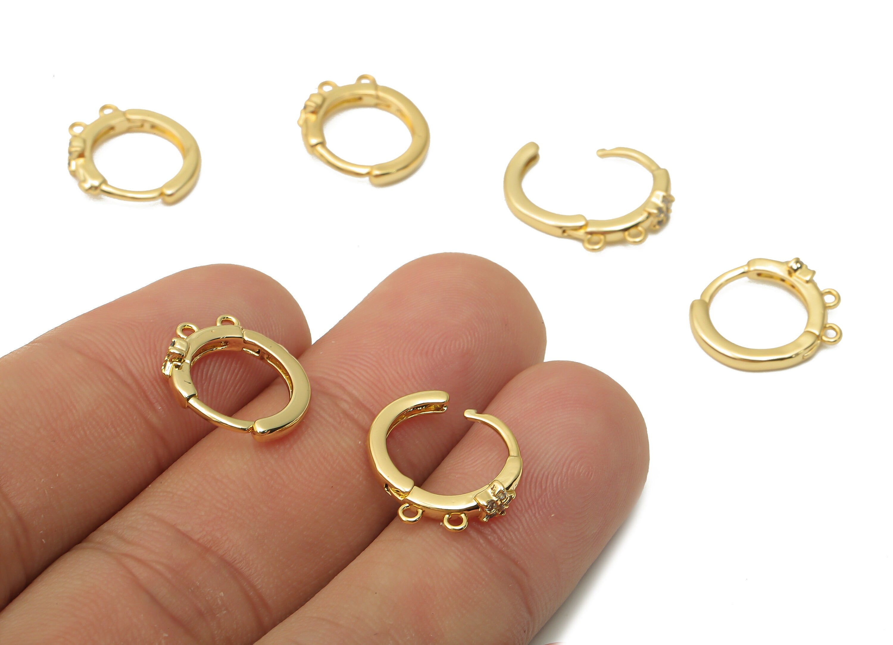 Brass Star Hoop Earrings - Brass Round Huggie Hoop With 2 Loops - Huggie Hoop Earrings - 18K Real Gold Plated - 14.63x12.2x2.24mm - RGP4996 - DOMEDBAZAAR