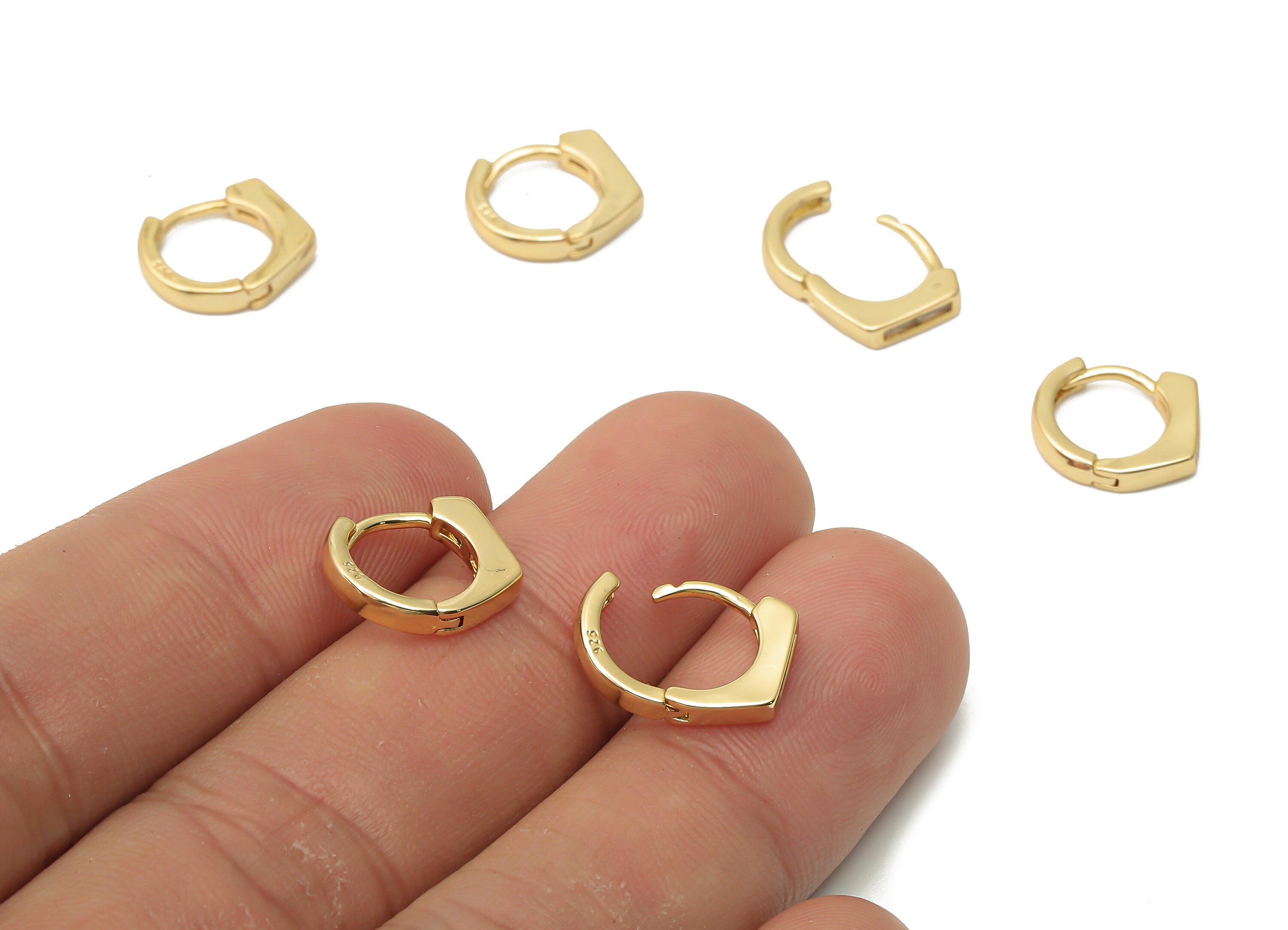 Brass Round Bar Clasps With Zircon - Gold Plated Earring Clasps - Huggie Angle Hoop Clasps - 18K Real Gold Plated - 11.6x10.6x2.3mm -RGP5001 - DOMEDBAZAAR
