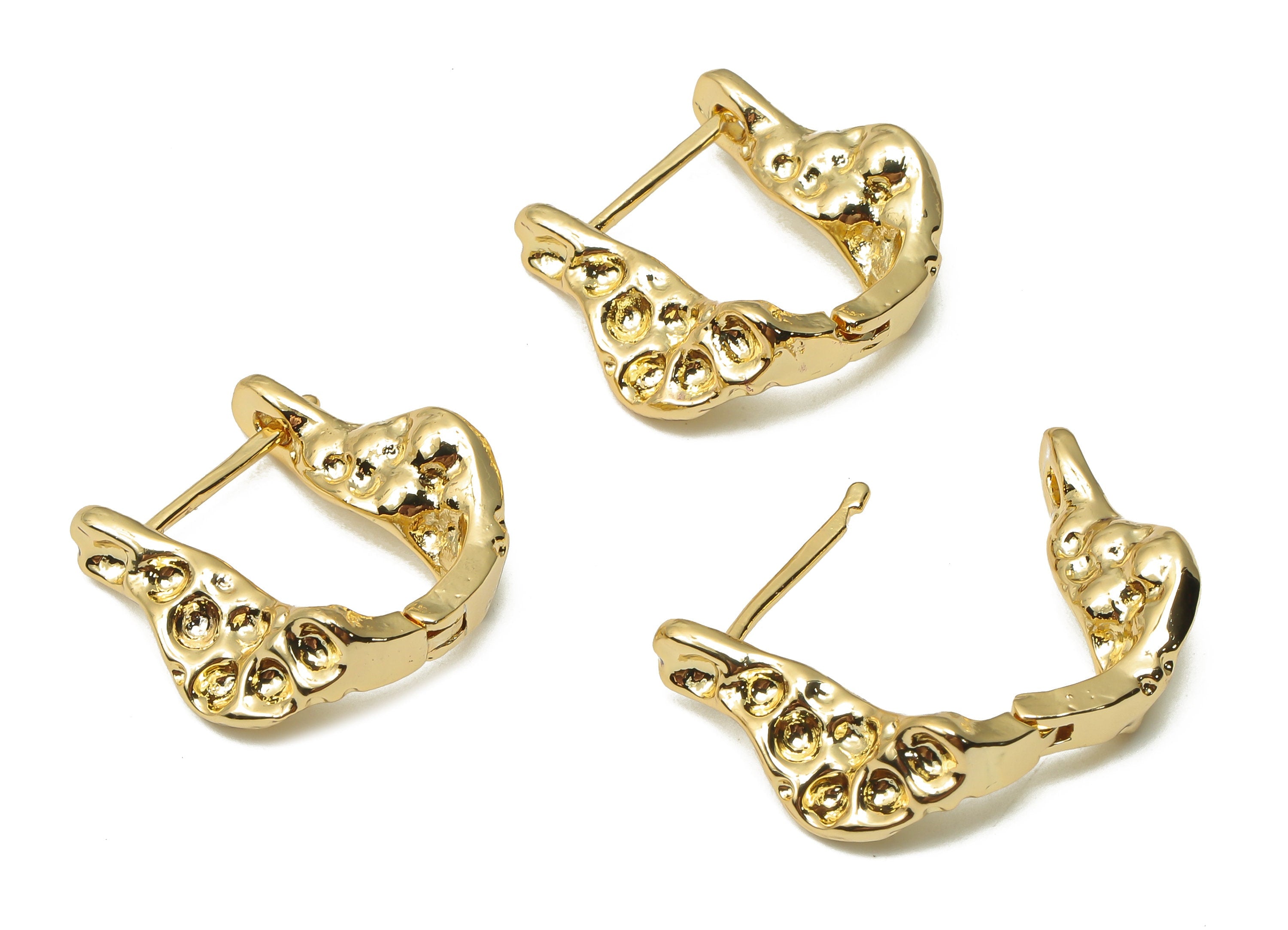 Brass Dainty Earrings Stud - Gold Plated Irregular Angle Hoop Earrings - Brass Posts Studs - 18K Real Gold Plated - 19x18.08x2.08mm -RGP5006 - DOMEDBAZAAR