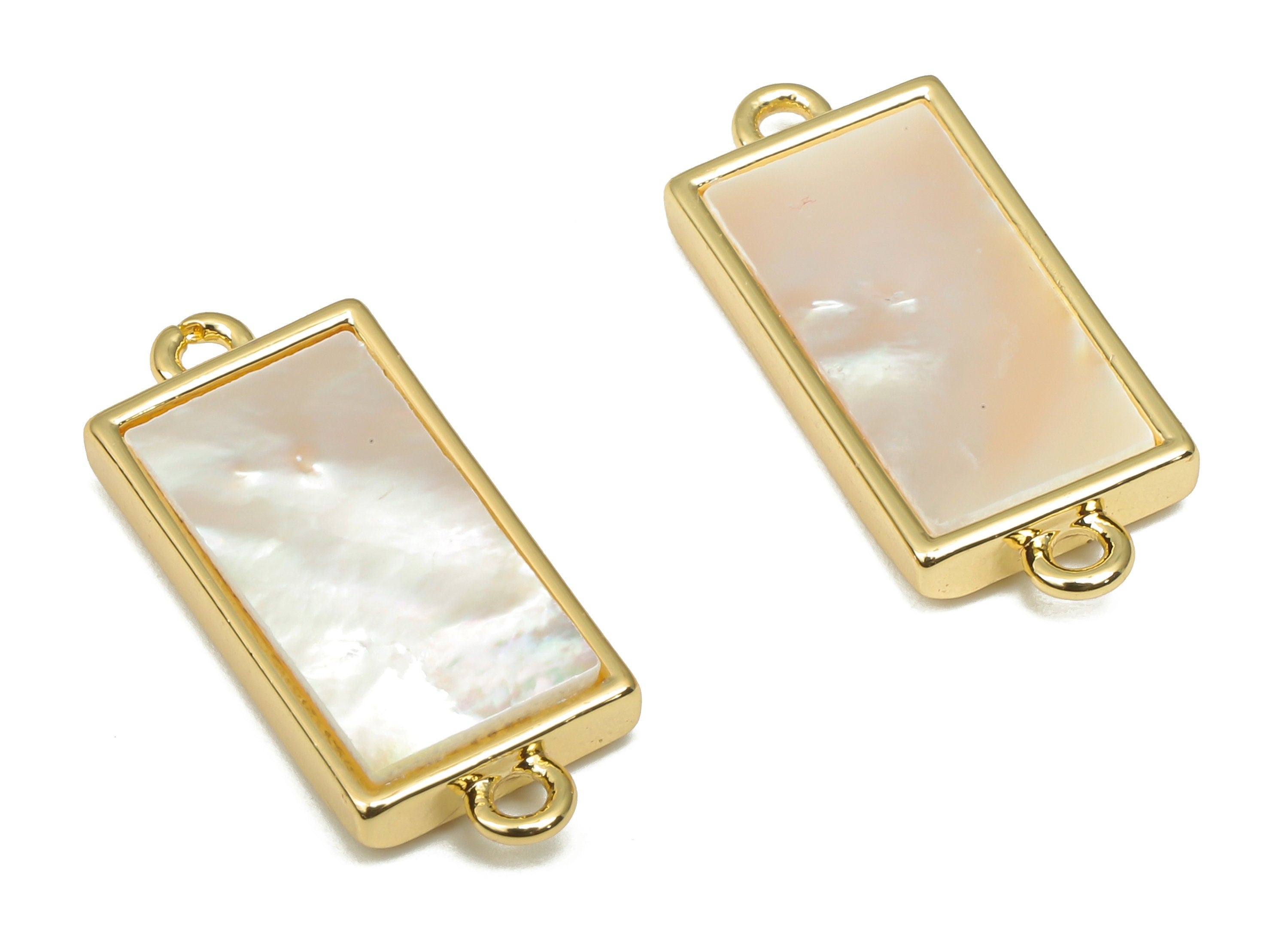 Brass Rectangle Connectors - MOP Shell Charm For Necklace - 18K Real Gold Plating - Mother of Pearl For Bracelet - 20.63x9x2.69mm - RGP4604 - DOMEDBAZAAR