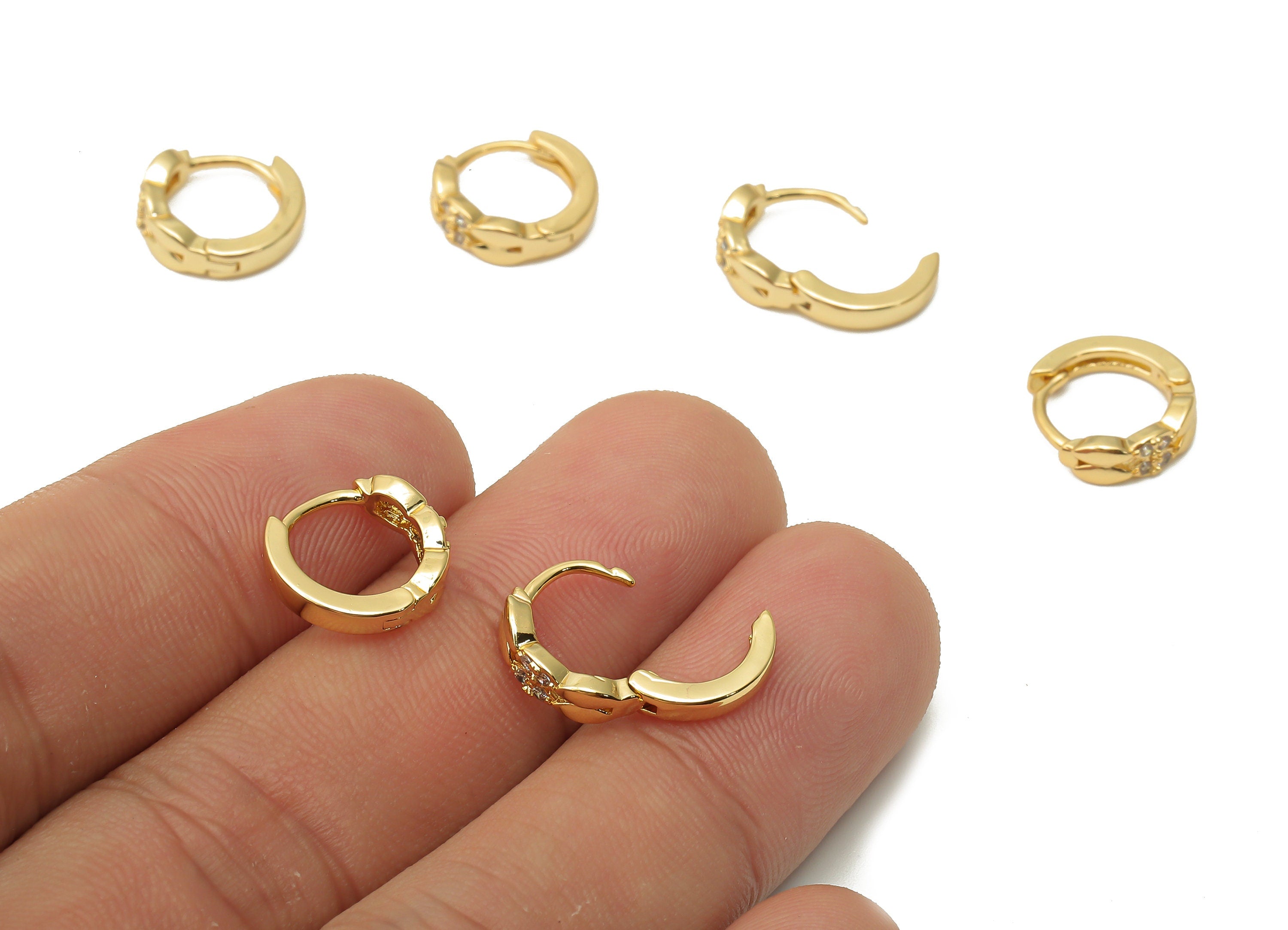 Brass Curb Chain Hoop Earrings With Zircon - Brass Hoop Clasps - huggie Hoop Earrings - 18K Real Gold Plated - 11.77x11.77x1.78mm - RGP5011 - DOMEDBAZAAR