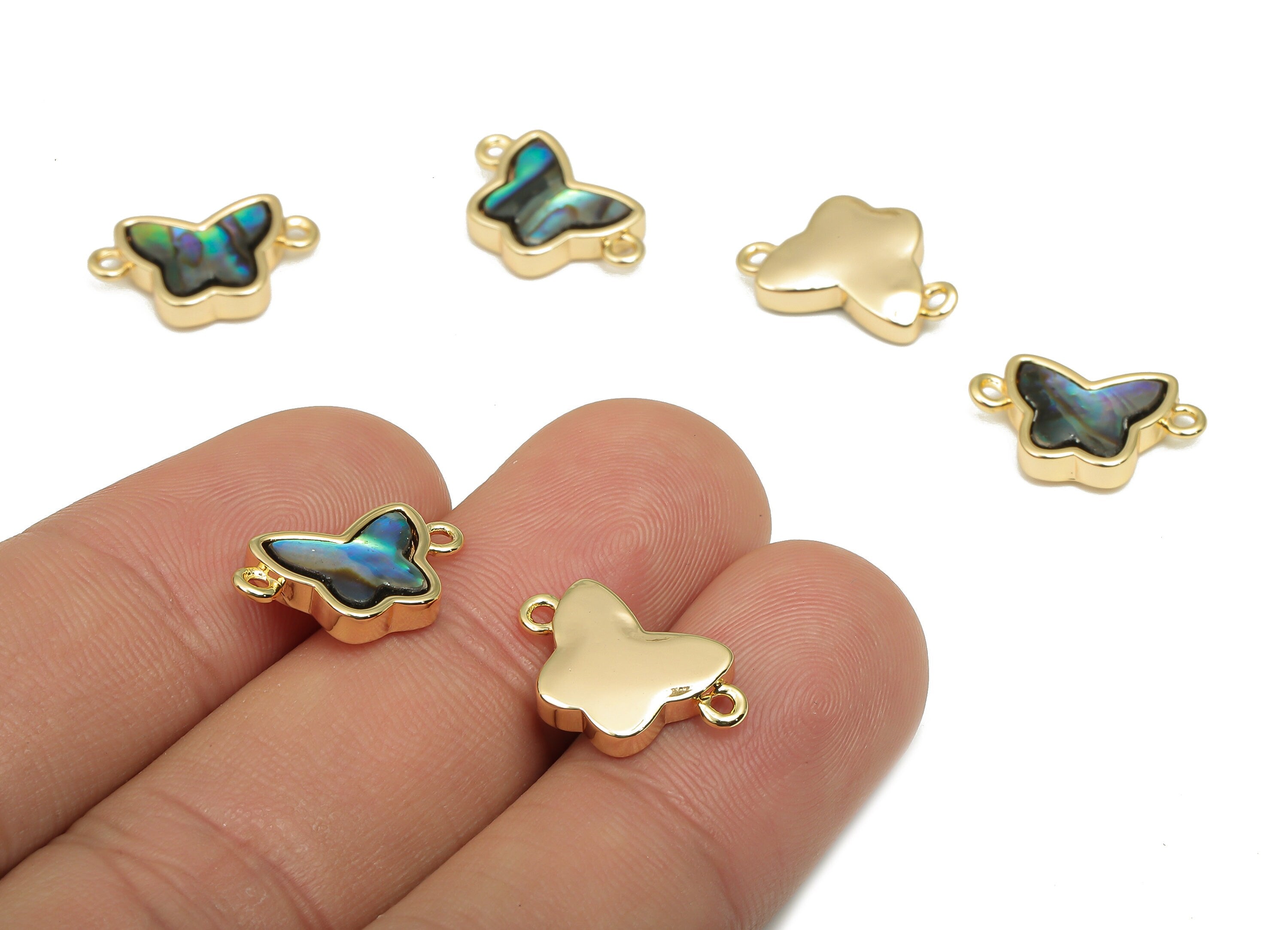 Brass Butterfly Connector - Synthetic Abalone Shell Connector - 18K Real Gold Plated Brass - For Bracelet - 16.25x9.58x3.45mm- RGP4605 - DOMEDBAZAAR