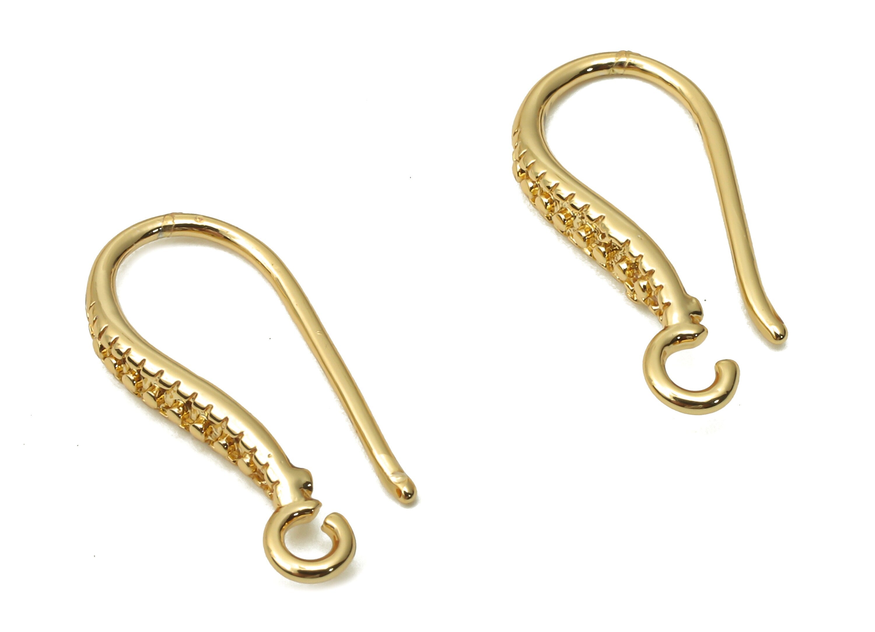 Brass Earrings Ear Wire - Earring Hook With loop - Gold Plated Earring Finding - 18K Real Gold Plated Brass - 17.43x8.32x2.44mm - RGP5015 - DOMEDBAZAAR
