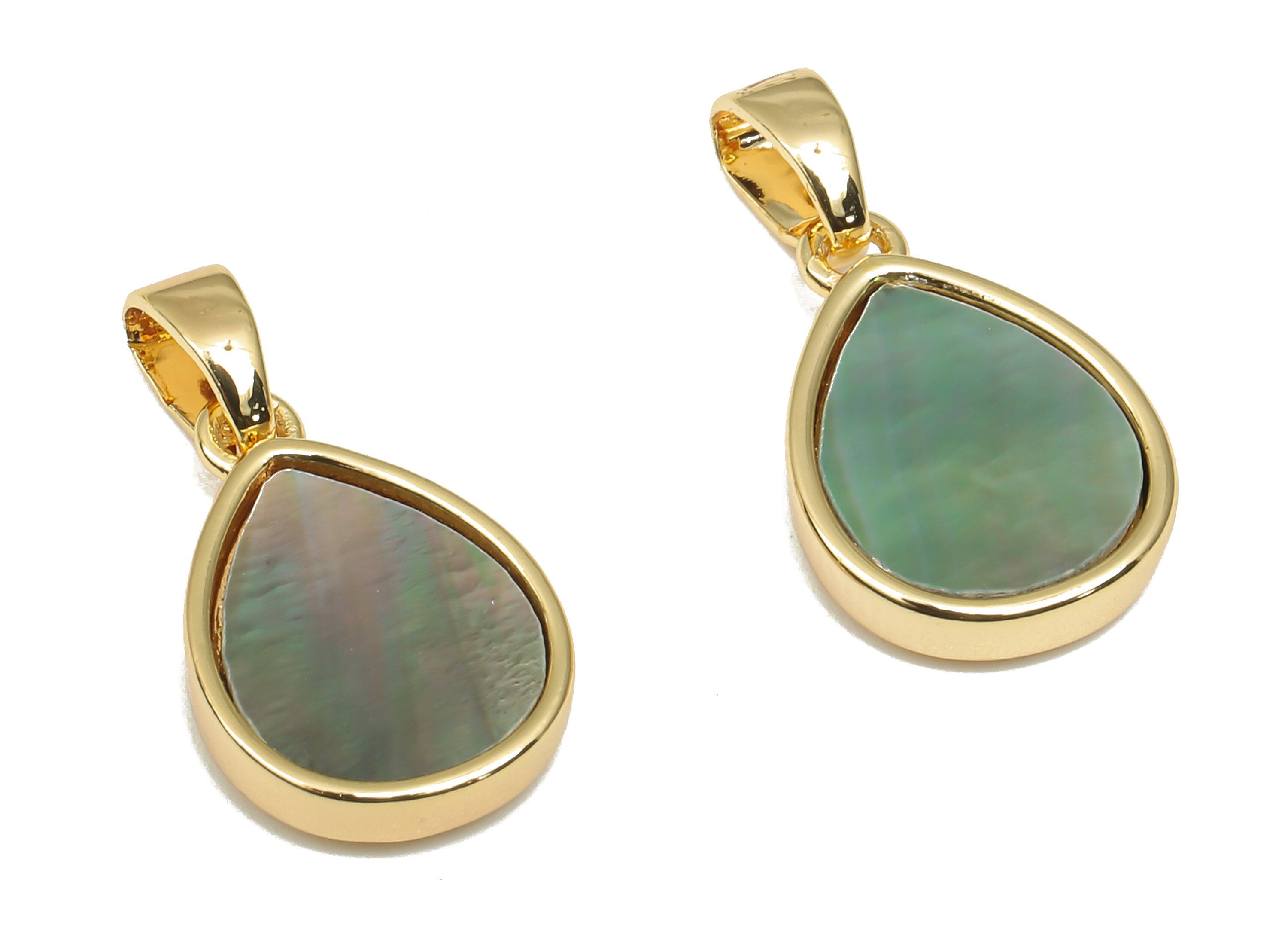 Brass Teardrop Pendants - Synthetic Abalone Shell Pendant - 18K Real Gold Plated Brass - For Necklace - 18.55x9.92x2.82mm- RGP4607 - DOMEDBAZAAR