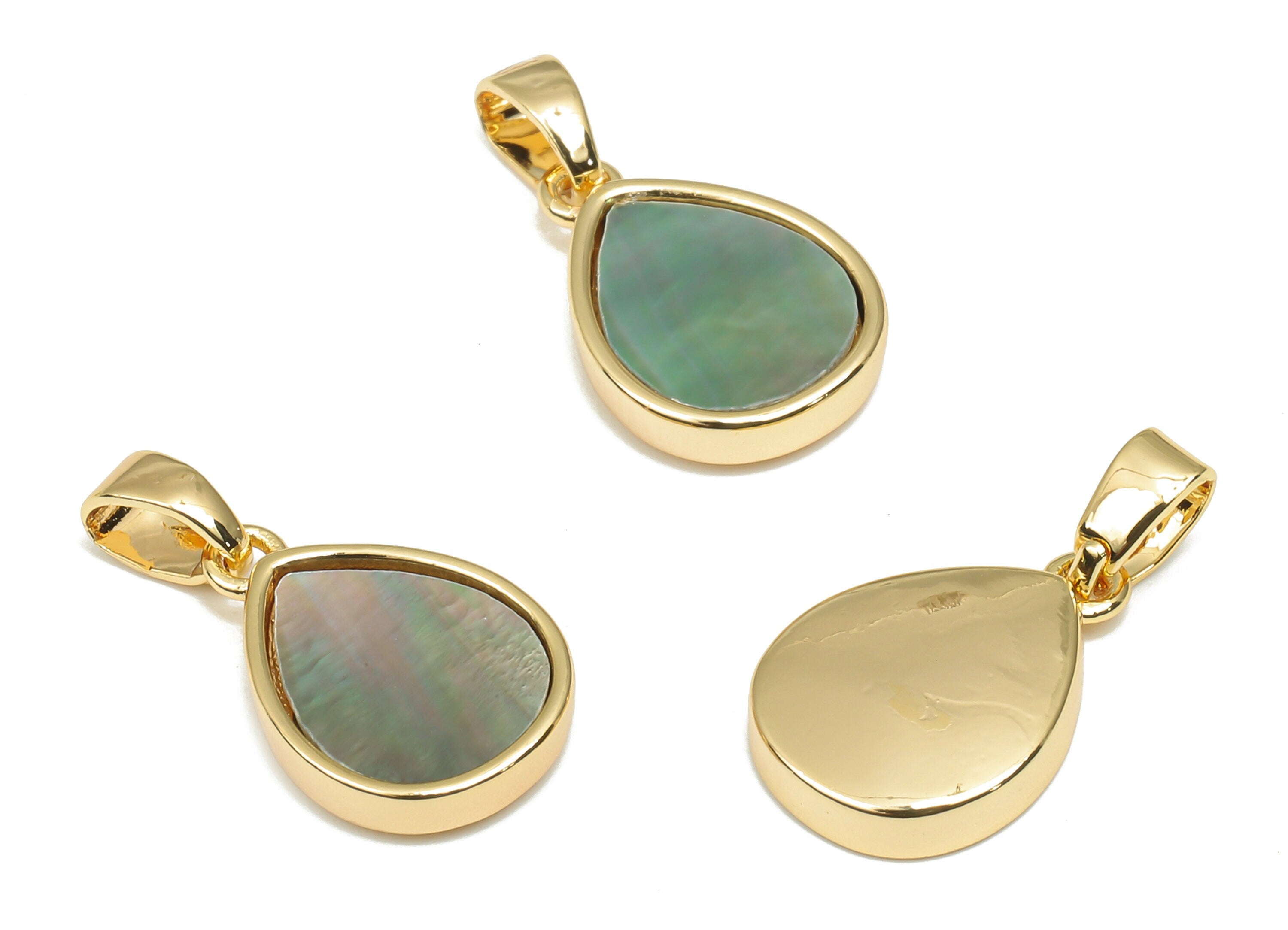 Brass Teardrop Pendants - Synthetic Abalone Shell Pendant - 18K Real Gold Plated Brass - For Necklace - 18.55x9.92x2.82mm- RGP4607 - DOMEDBAZAAR