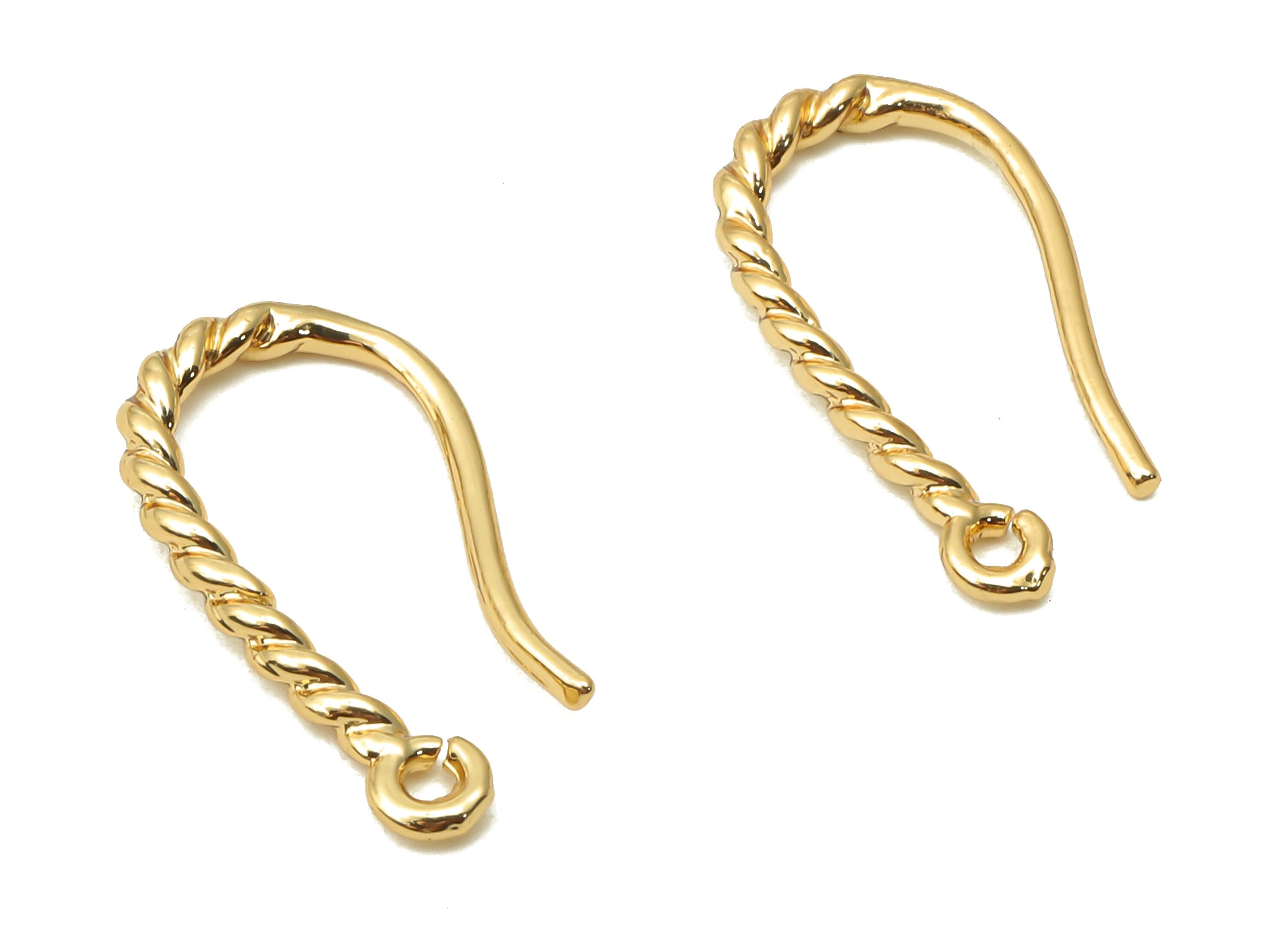 Twisted Earrings Wires - Brass Rope Earrings Hook - Gold Plated Curved Earring - 18K Real Gold Plated -17.15x8.78x1.36mm-RGP5016 - DOMEDBAZAAR