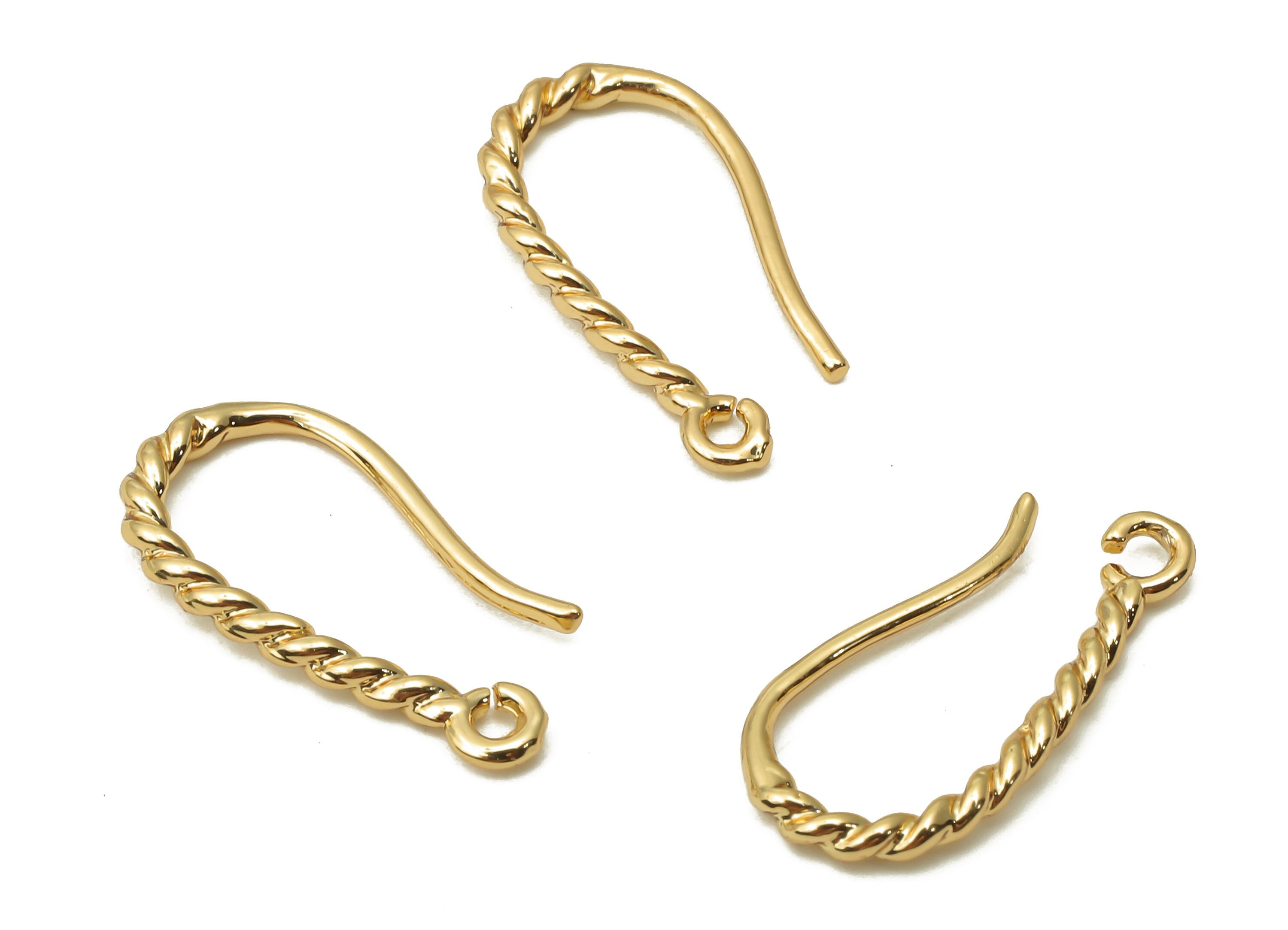 Twisted Earrings Wires - Brass Rope Earrings Hook - Gold Plated Curved Earring - 18K Real Gold Plated -17.15x8.78x1.36mm-RGP5016 - DOMEDBAZAAR