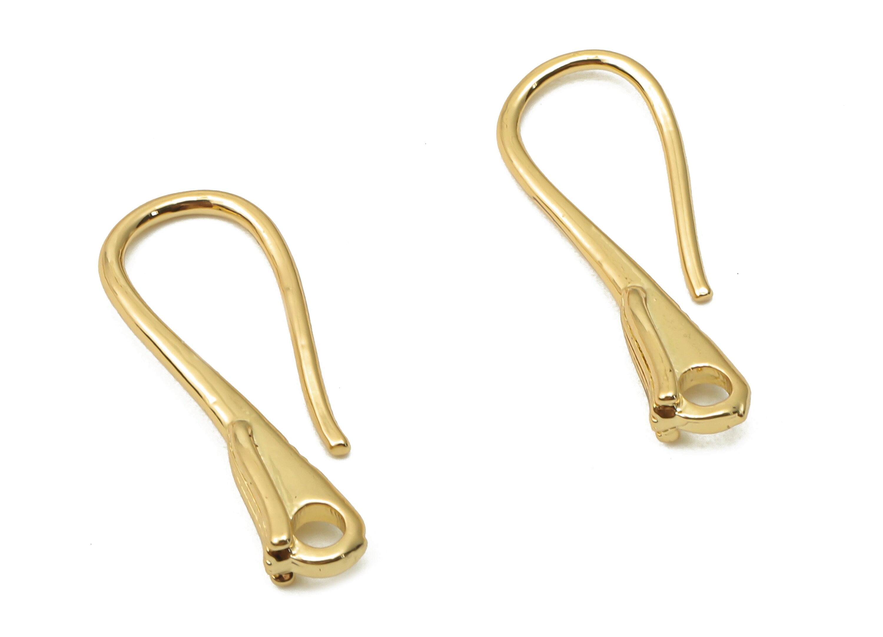 Brass Earrings Wires - Brass Earring With Hooks Earrings Findings - 18K Real Gold Plated Brass - 21.48x9.45x2.83mm - RGP5017 - DOMEDBAZAAR