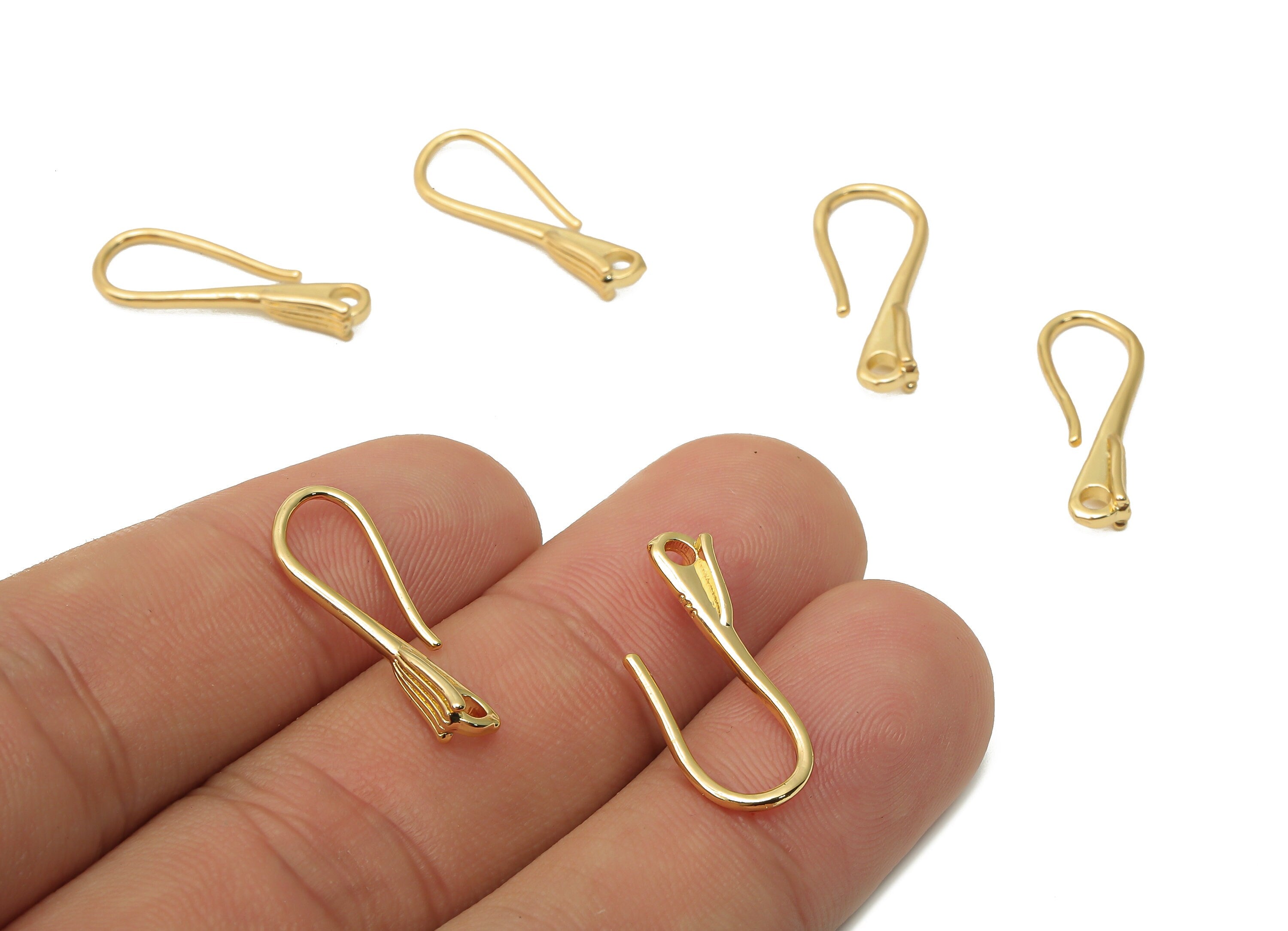 Brass Earrings Wires - Brass Earring With Hooks Earrings Findings - 18K Real Gold Plated Brass - 21.48x9.45x2.83mm - RGP5017 - DOMEDBAZAAR