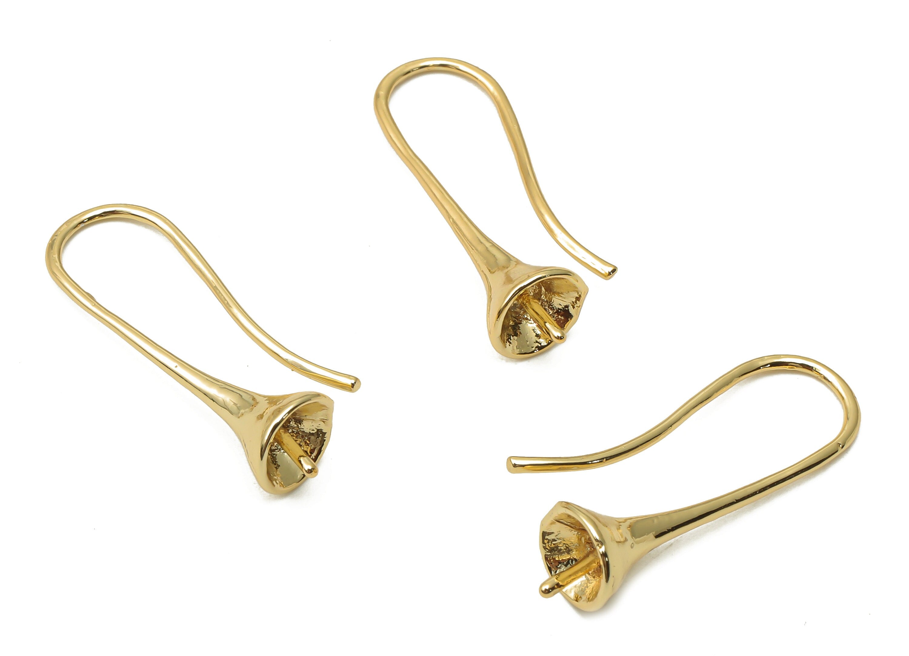 Brass Round Bell Earrings Wires - Gold Plated Bell Earrings - Brass Earrings For pearl- 18K Real Gold Plated - 26.94x8.75x0.96mm - RGP5018 - DOMEDBAZAAR