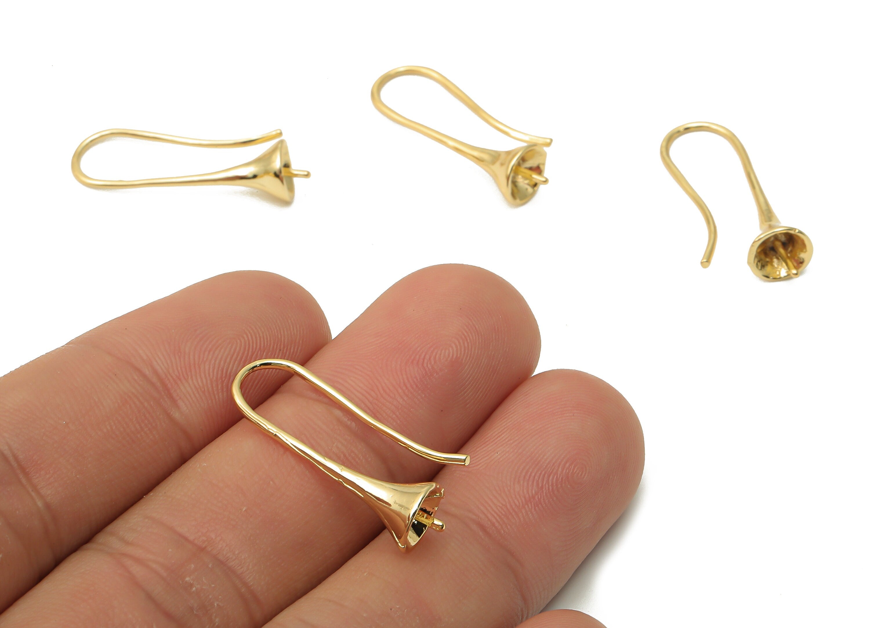 Brass Round Bell Earrings Wires - Gold Plated Bell Earrings - Brass Earrings For pearl- 18K Real Gold Plated - 26.94x8.75x0.96mm - RGP5018 - DOMEDBAZAAR