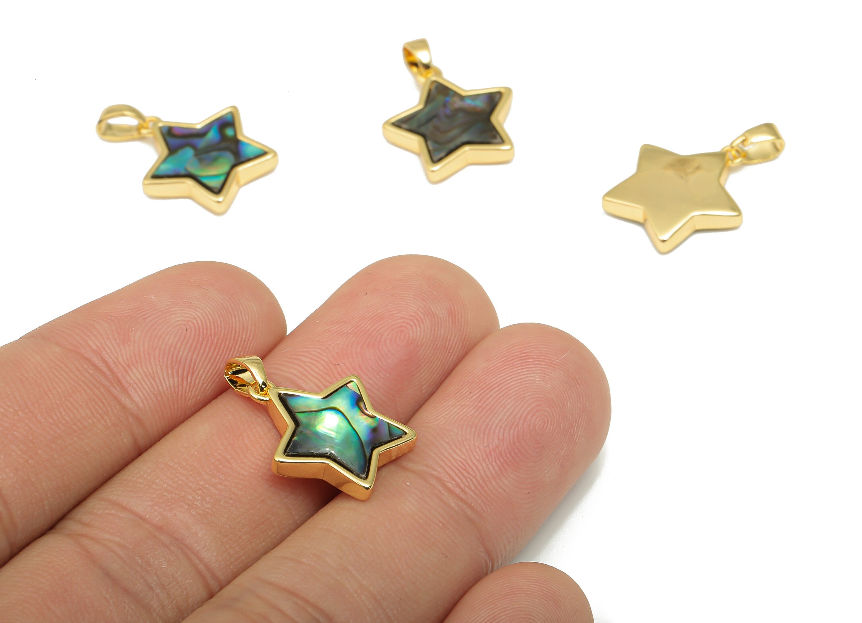 Brass Star Pendants - Synthetic Abalone Shell Star Pendant - 18K Real Gold Plated Brass - For Necklace - 20.15x15.16x3.46mm - RGP4611 - DOMEDBAZAAR