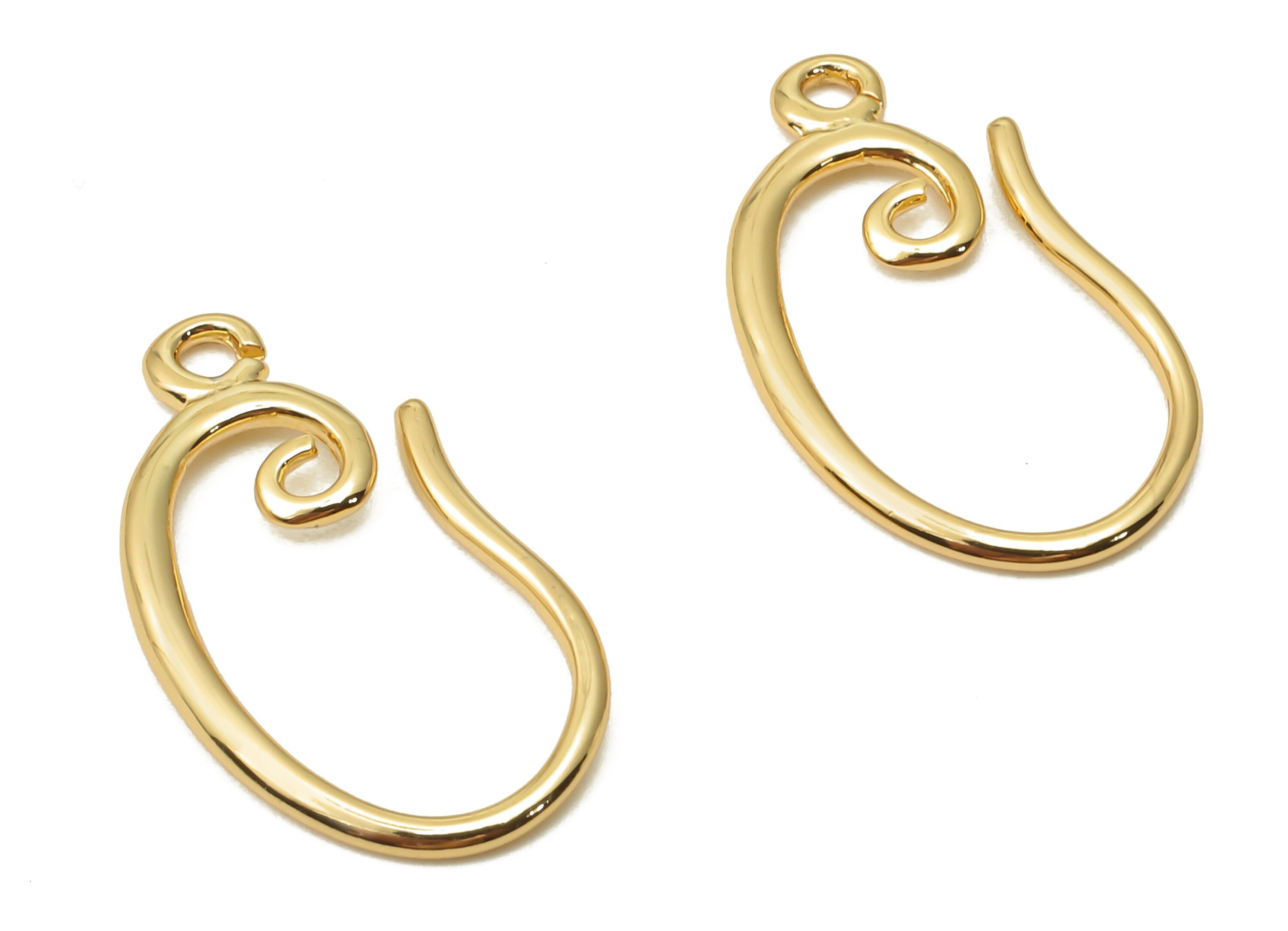 Brass Earrings Wires Connectors - Brass Spiral Curled Earring - Circle Earring With Loop - 18K Real Gold Plated - 20.03x10.77x1.22mm-RGP5028 - DOMEDBAZAAR